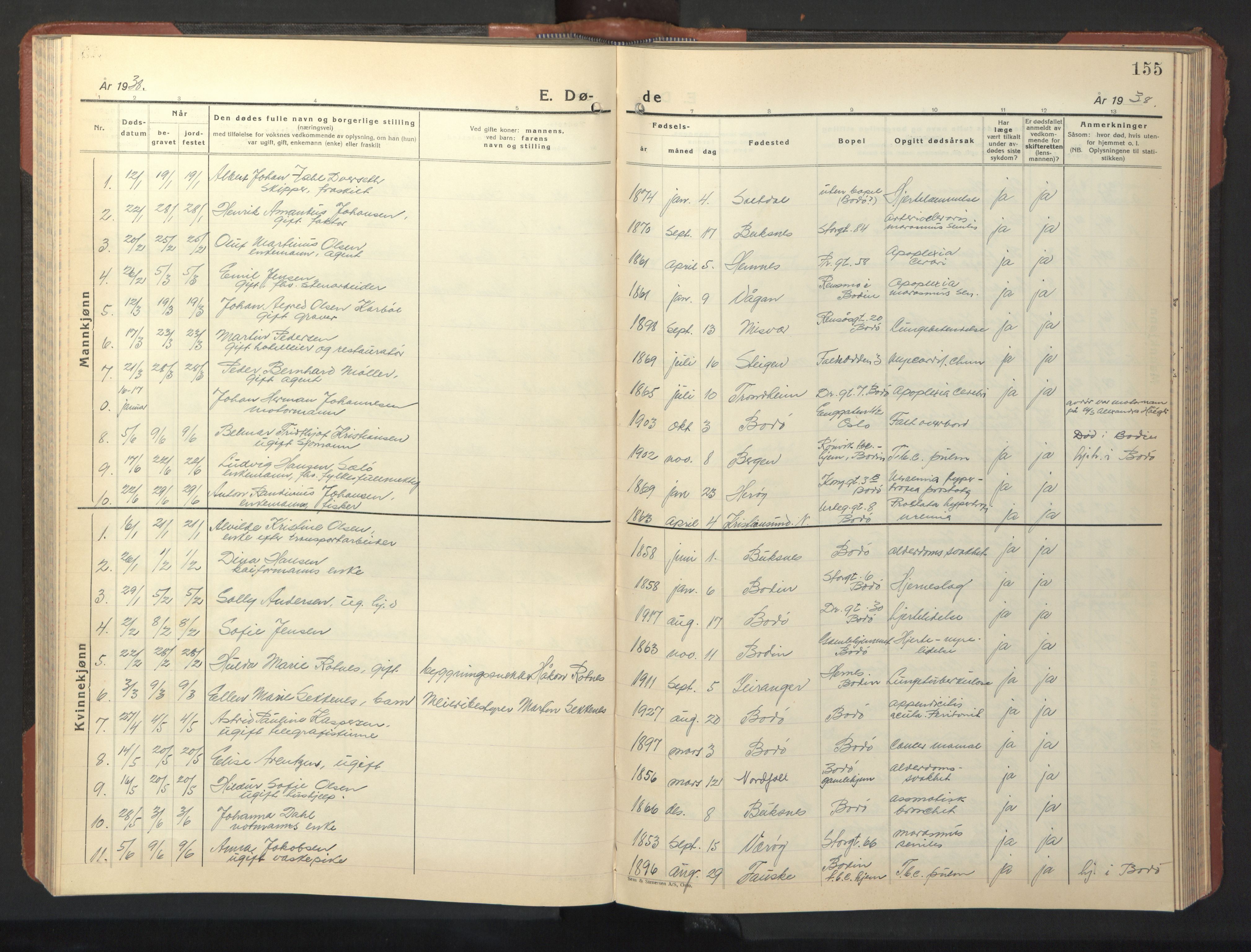 Ministerialprotokoller, klokkerbøker og fødselsregistre - Nordland, SAT/A-1459/801/L0038: Parish register (copy) no. 801C13, 1935-1951, p. 155