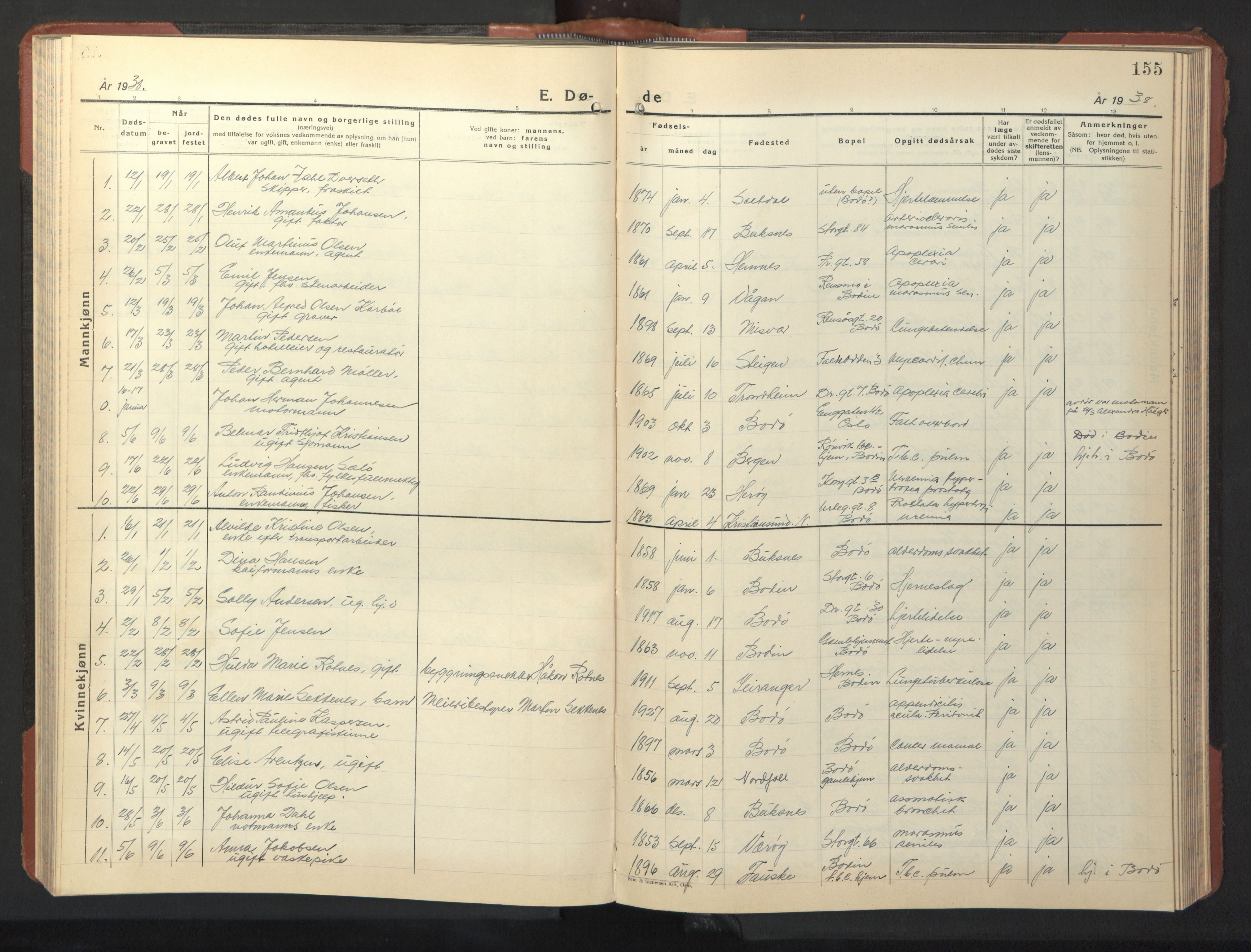 Ministerialprotokoller, klokkerbøker og fødselsregistre - Nordland, AV/SAT-A-1459/801/L0038: Parish register (copy) no. 801C13, 1935-1951, p. 155