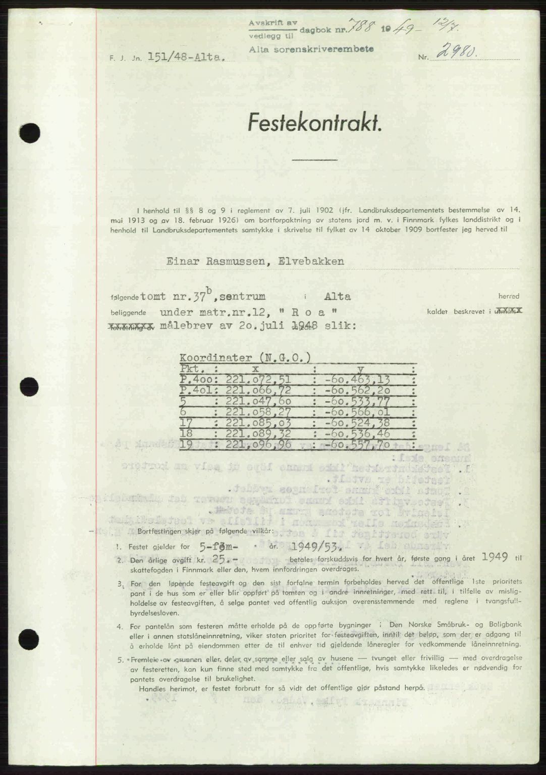 Alta fogderi/sorenskriveri, SATØ/SATØ-5/1/K/Kd/L0037pantebok: Mortgage book no. 39-40, 1948-1949, Diary no: : 788/1949