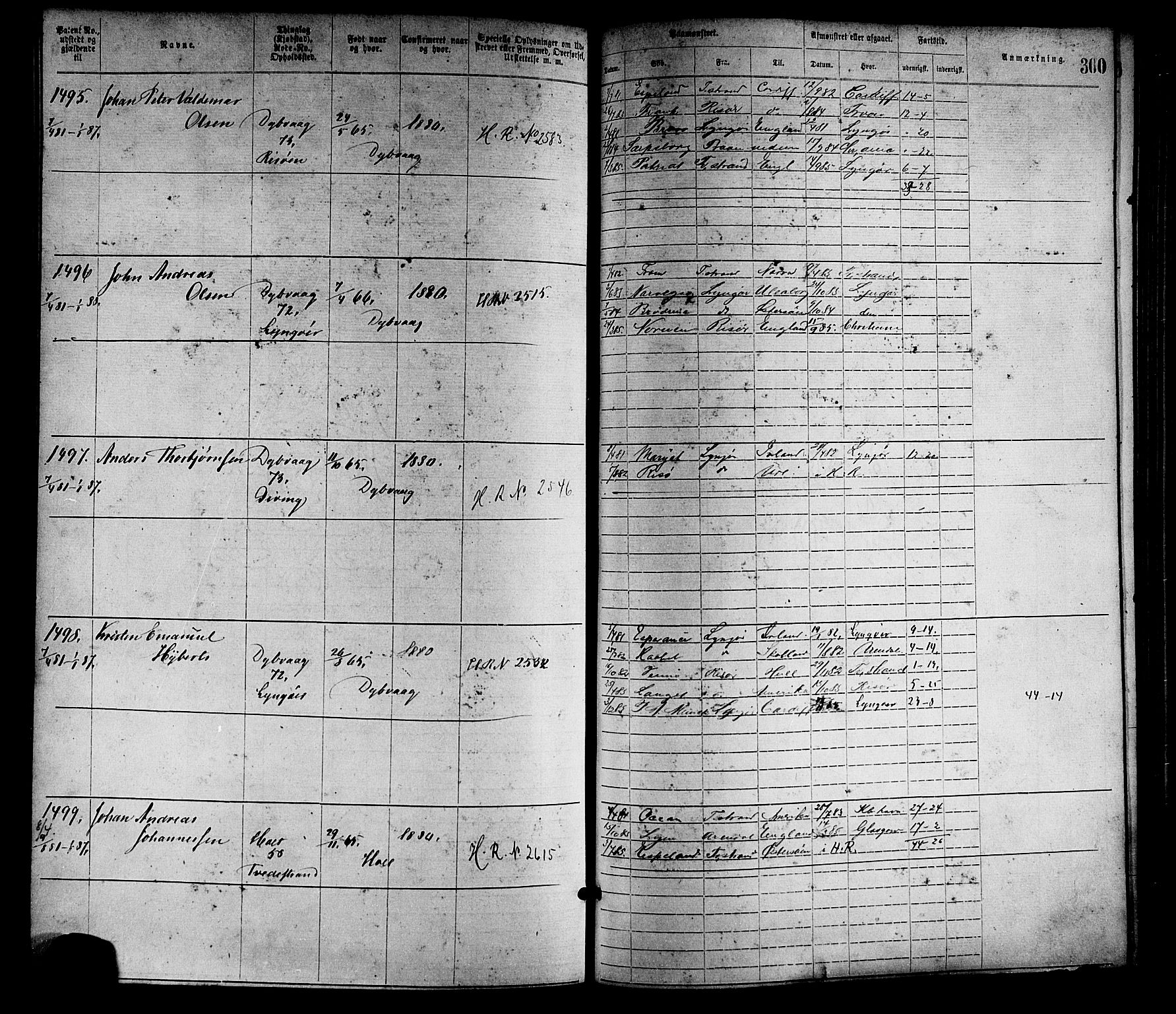 Tvedestrand mønstringskrets, SAK/2031-0011/F/Fa/L0001: Annotasjonsrulle nr 1-1905 med register, R-1, 1866-1886, p. 325