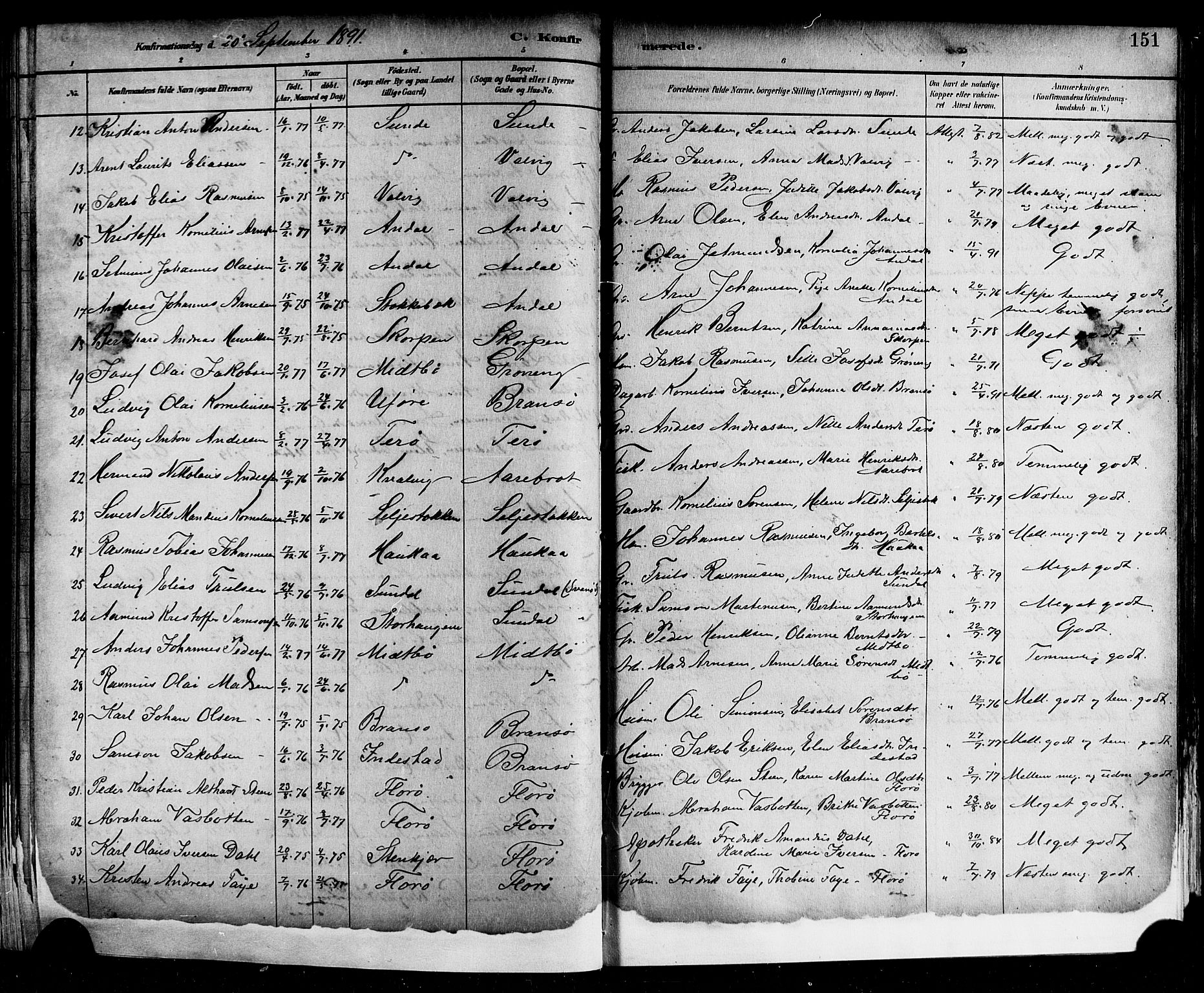 Kinn sokneprestembete, SAB/A-80801/H/Hab/Haba/L0002: Parish register (copy) no. A 2, 1882-1906, p. 151