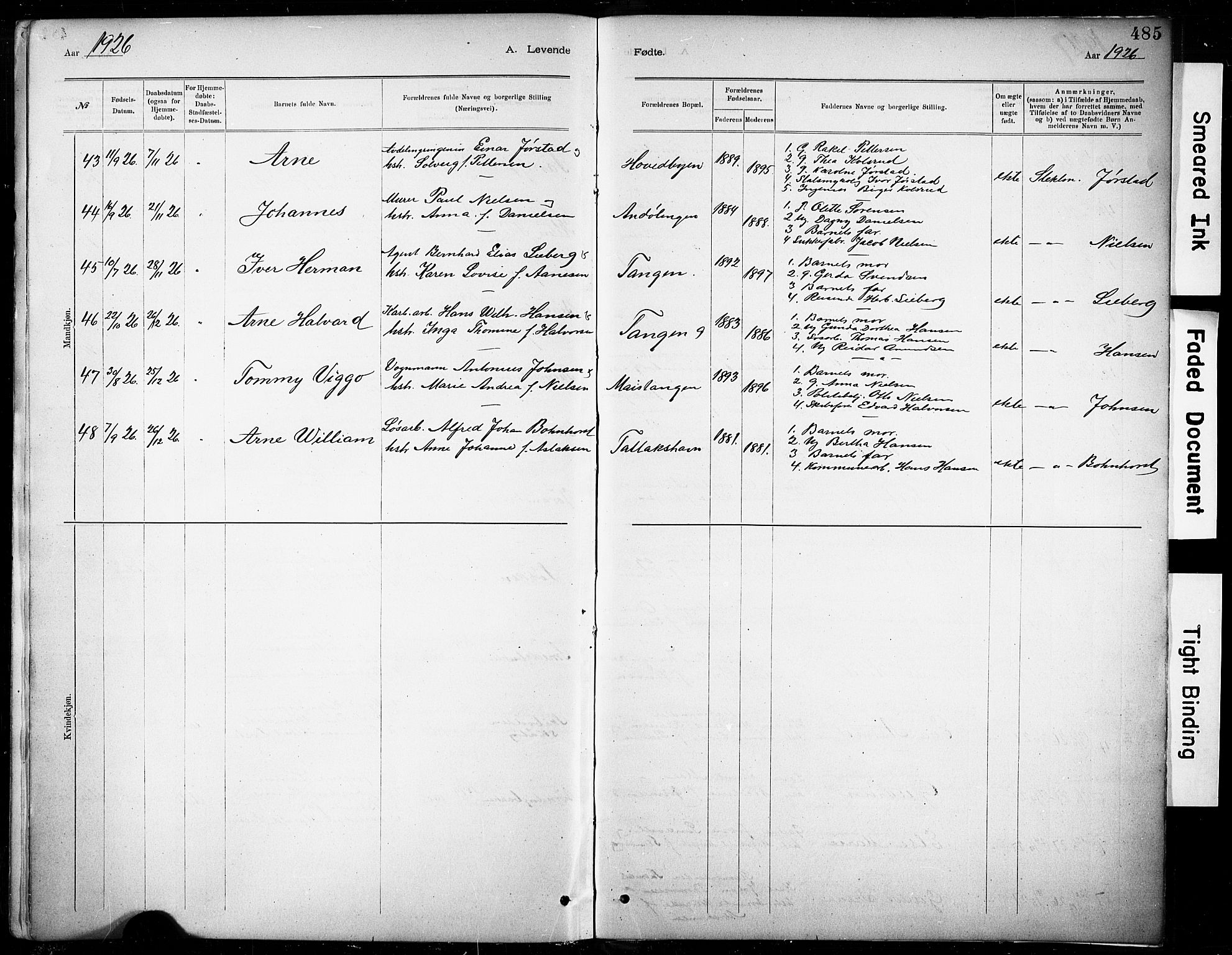 Kragerø kirkebøker, SAKO/A-278/G/Ga/L0007: Parish register (copy) no. 7, 1881-1927, p. 485