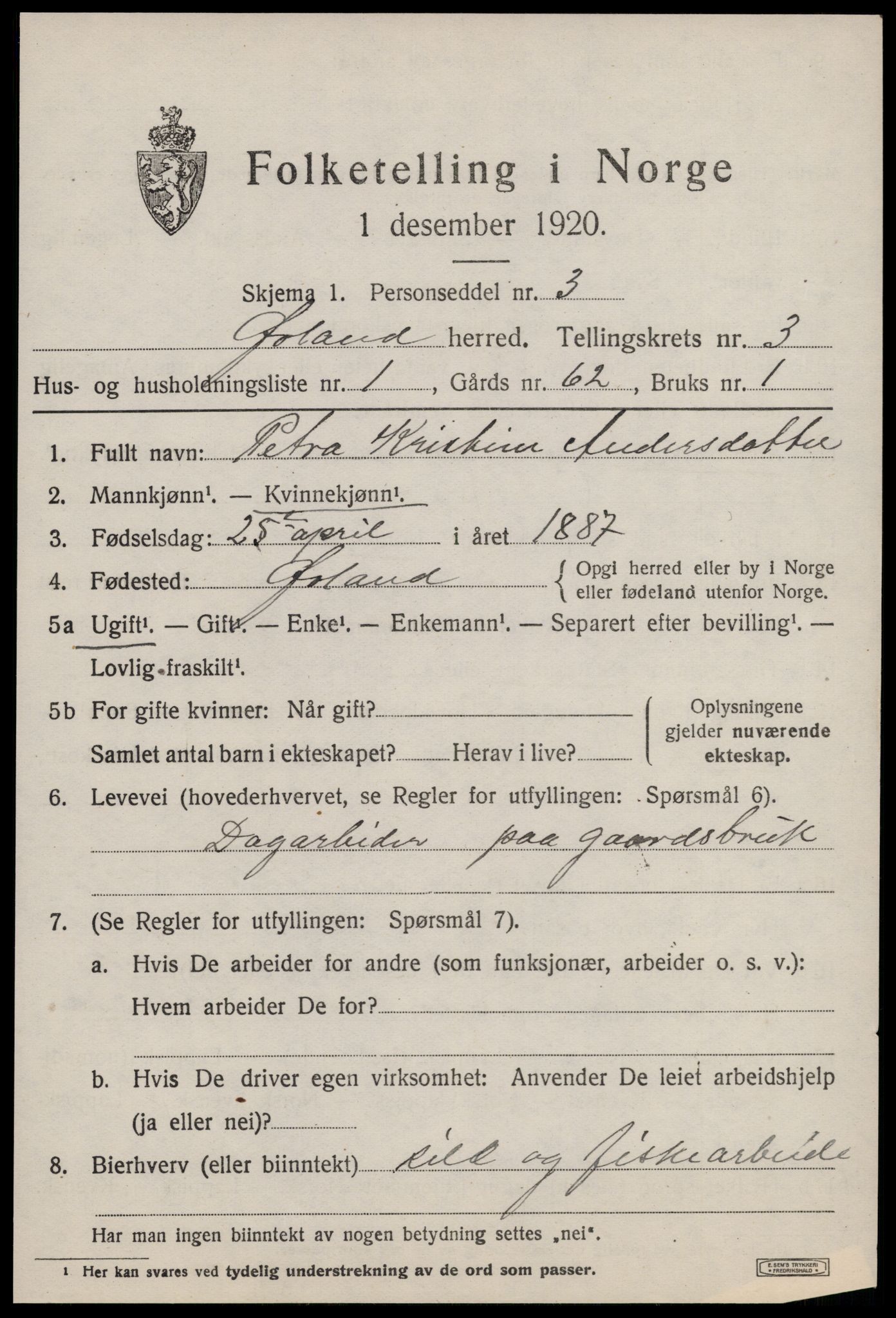 SAT, 1920 census for Ørland, 1920, p. 2477