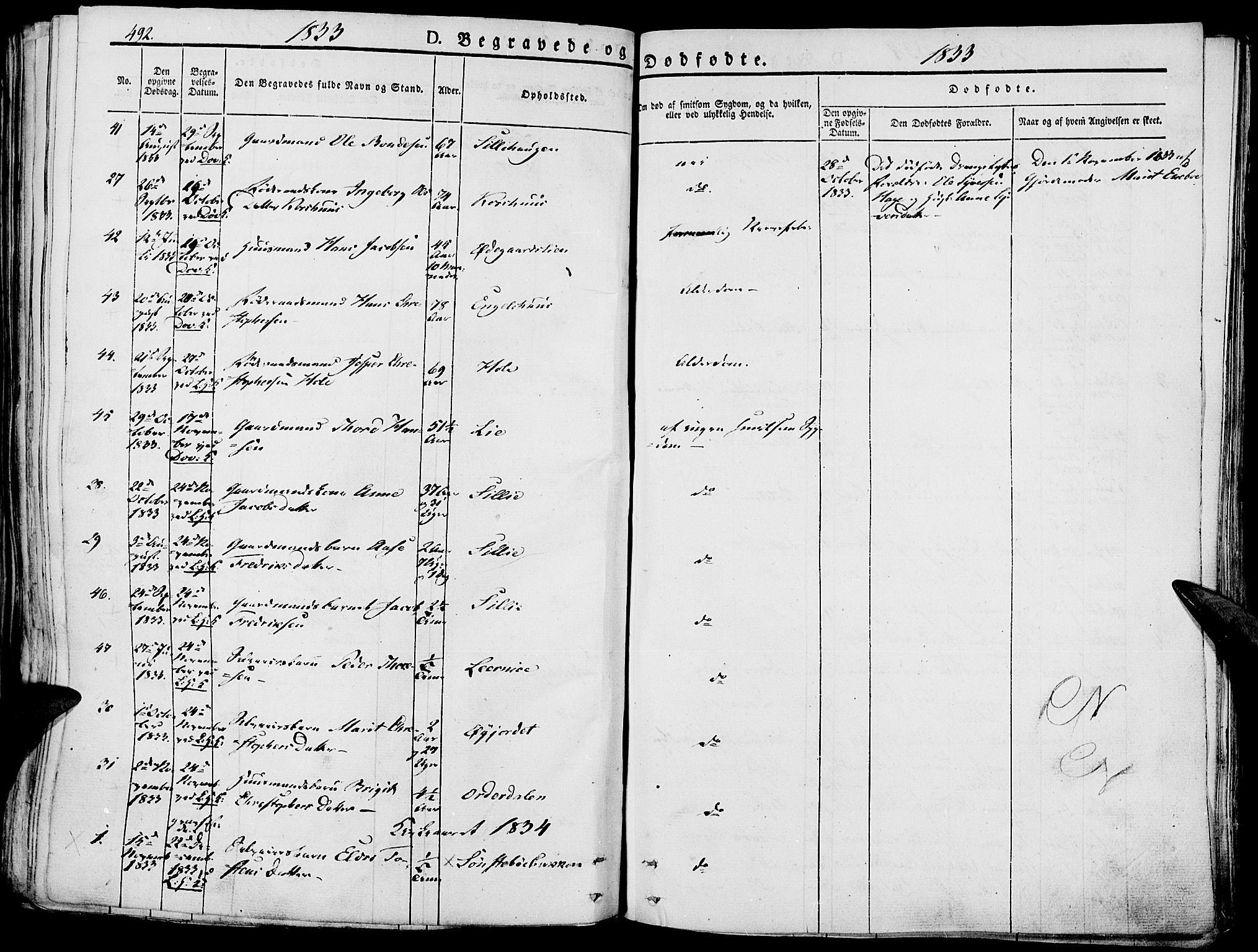 Lesja prestekontor, SAH/PREST-068/H/Ha/Haa/L0005: Parish register (official) no. 5, 1830-1842, p. 492