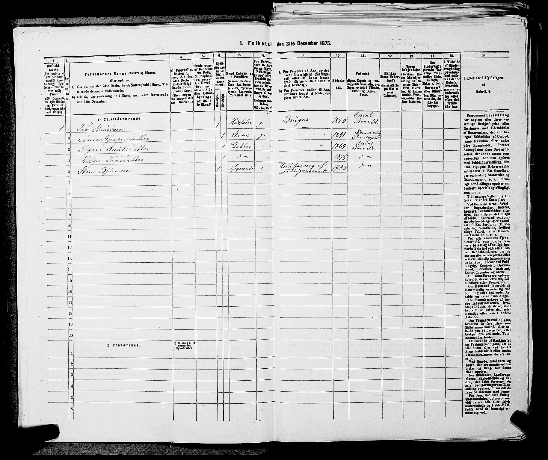 SAKO, 1875 census for 0633P Nore, 1875, p. 485