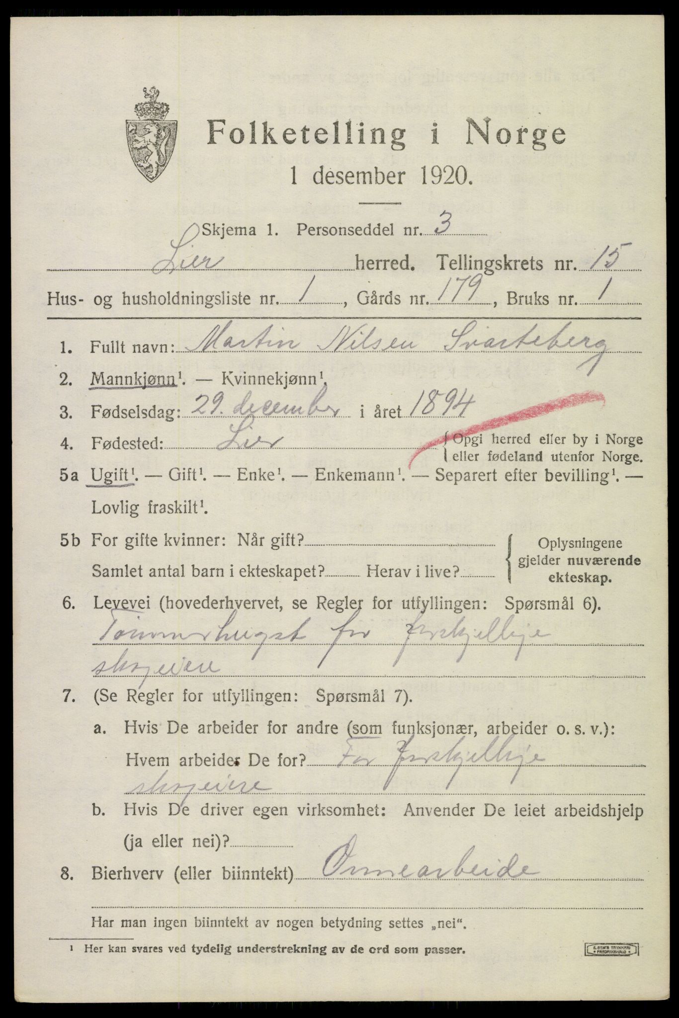 SAKO, 1920 census for Lier, 1920, p. 22614