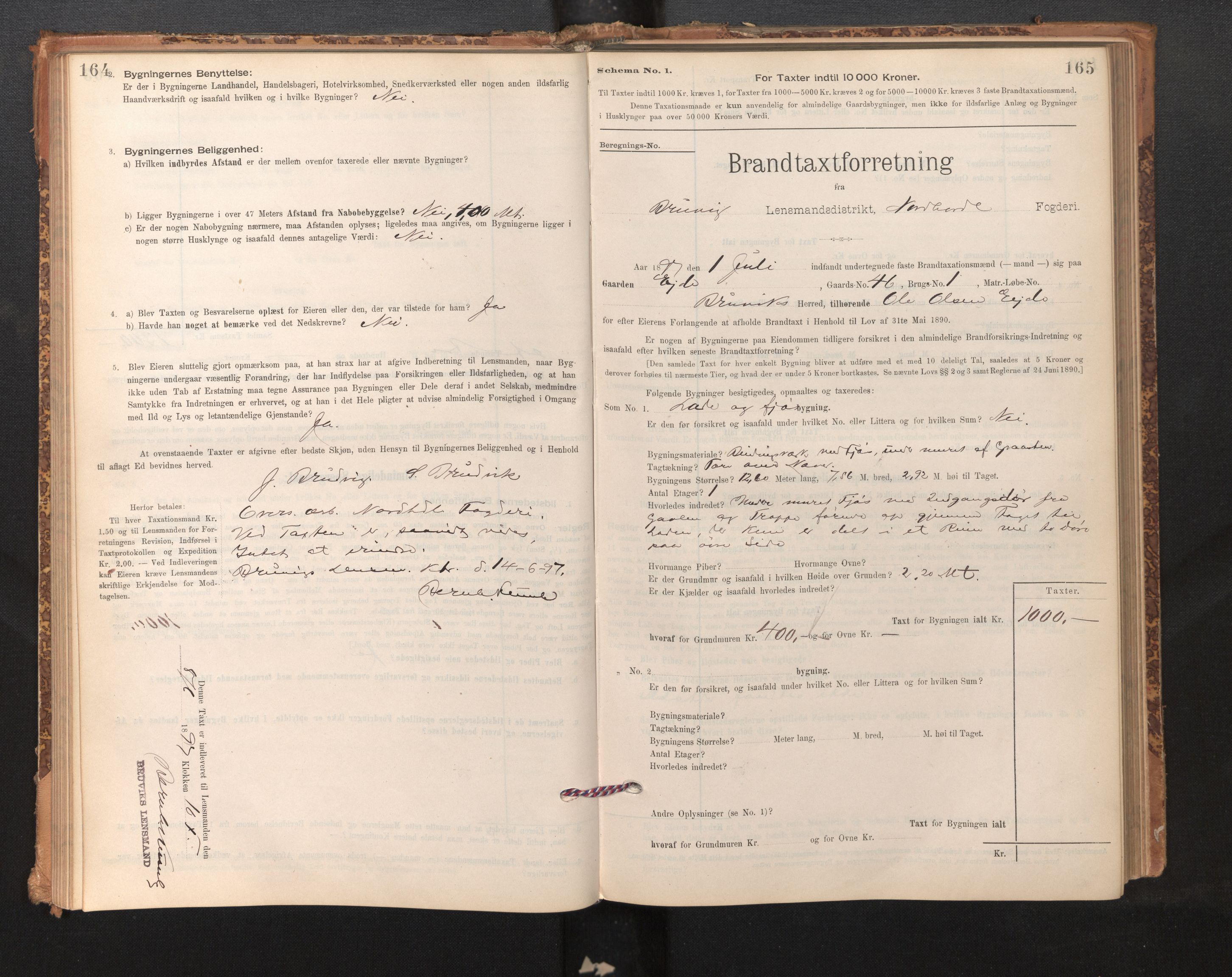 Lensmannen i Bruvik, AV/SAB-A-31301/0012/L0006: Branntakstprotokoll, skjematakst, 1894-1906, p. 164-165