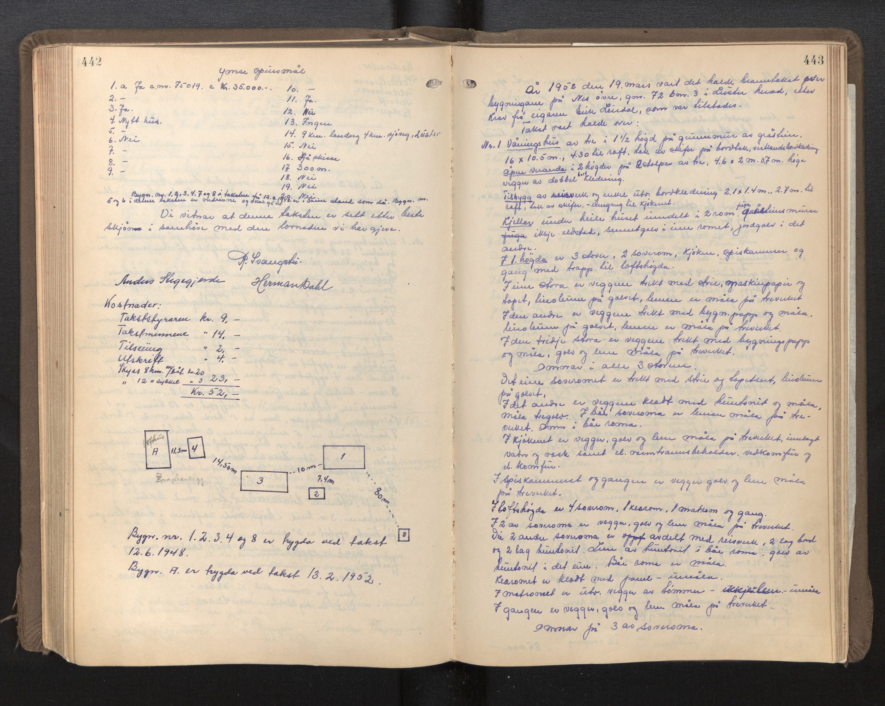 Lensmannen i Luster, AV/SAB-A-29301/0012/L0005: Branntakstprotokoll, 1928-1955, p. 442-443