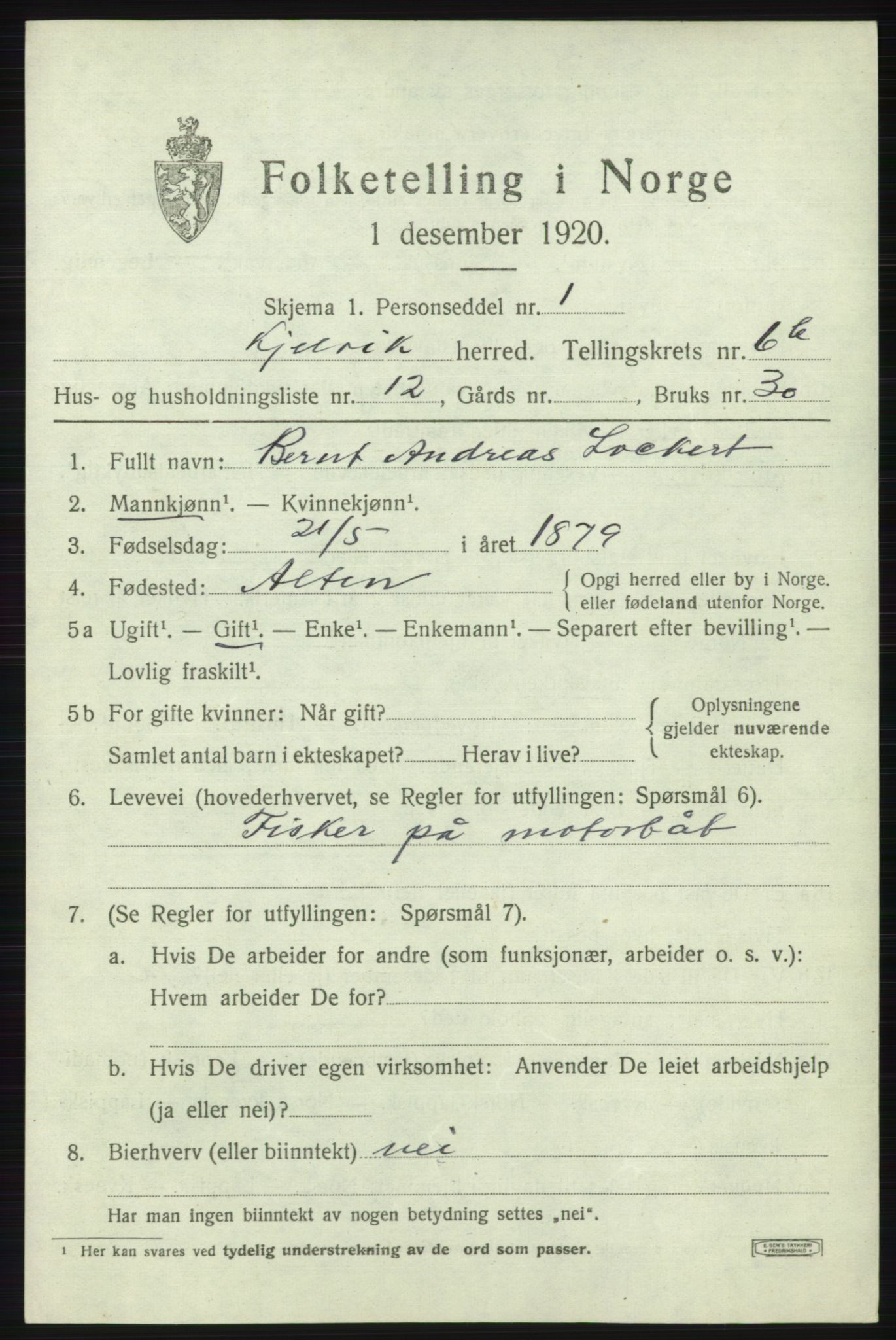 SATØ, 1920 census for Kjelvik, 1920, p. 3747