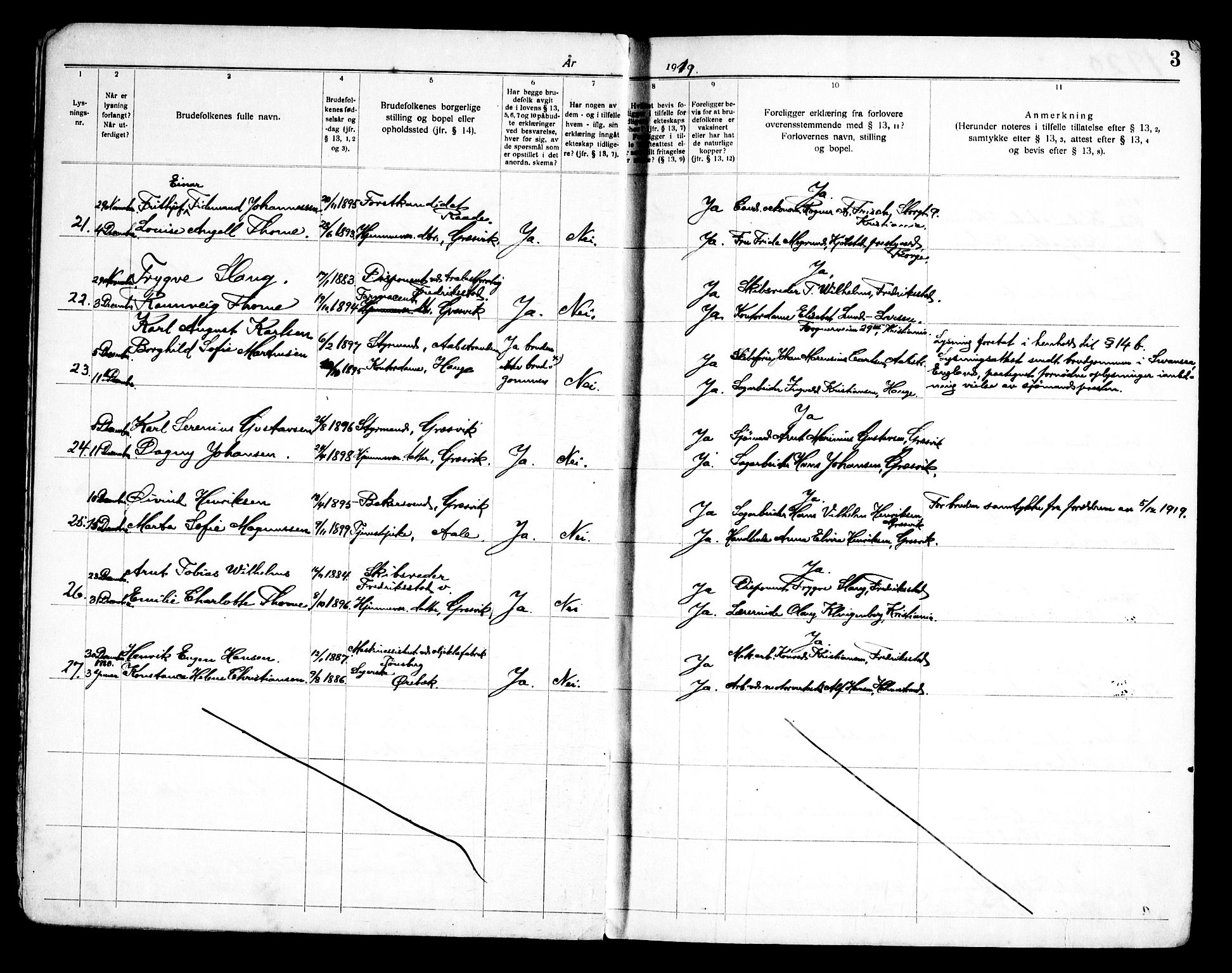 Onsøy prestekontor Kirkebøker, AV/SAO-A-10914/H/Hb/L0001: Banns register no. II 1, 1919-1949, p. 3