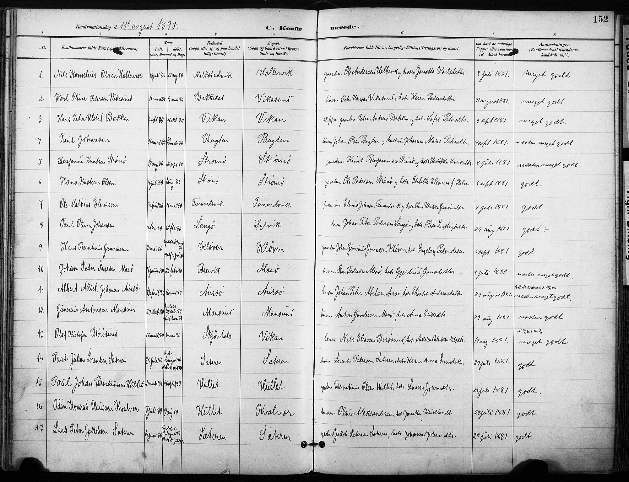 Ministerialprotokoller, klokkerbøker og fødselsregistre - Sør-Trøndelag, SAT/A-1456/640/L0579: Parish register (official) no. 640A04, 1889-1902, p. 152