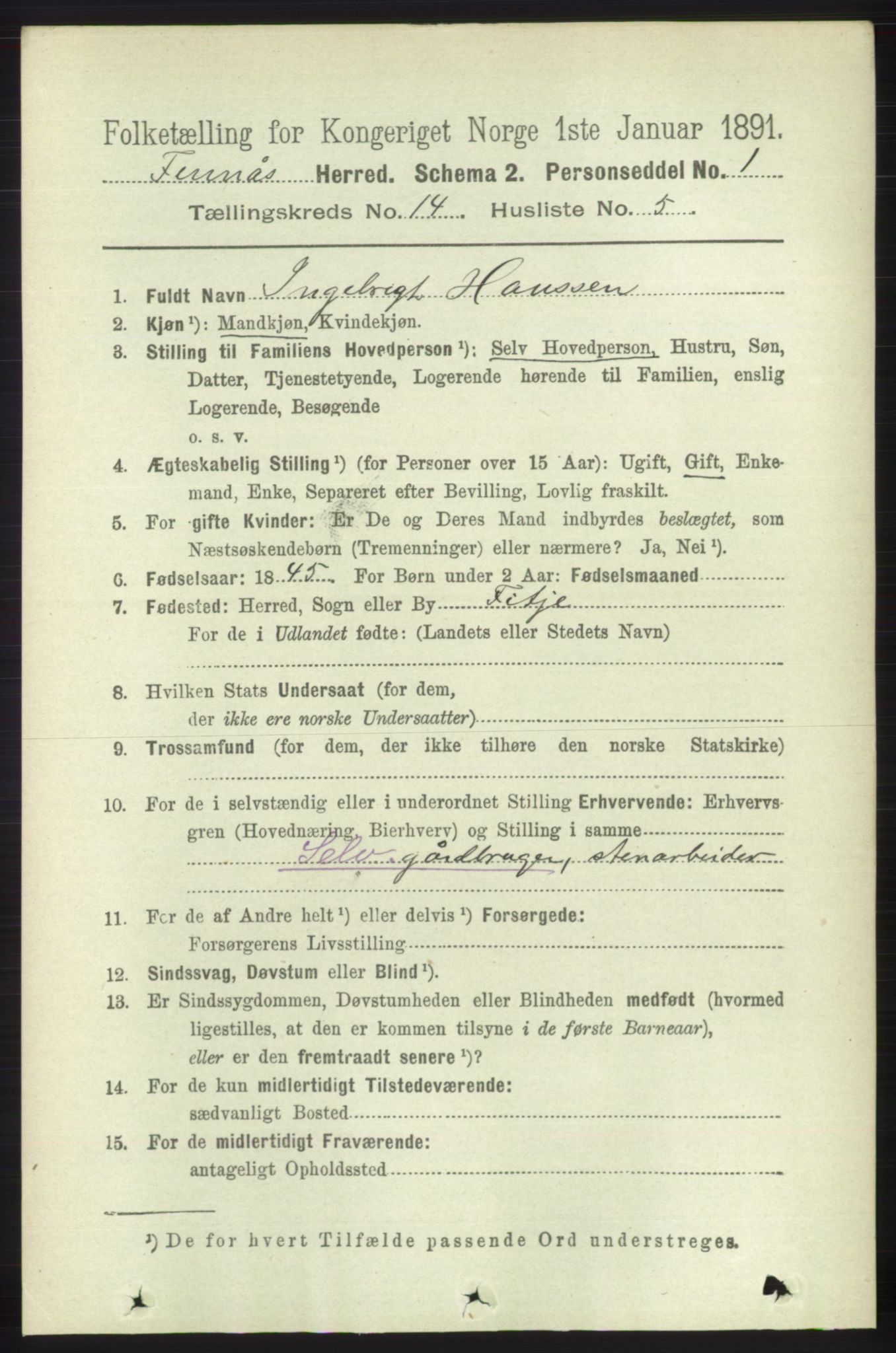 RA, 1891 census for 1218 Finnås, 1891, p. 5725