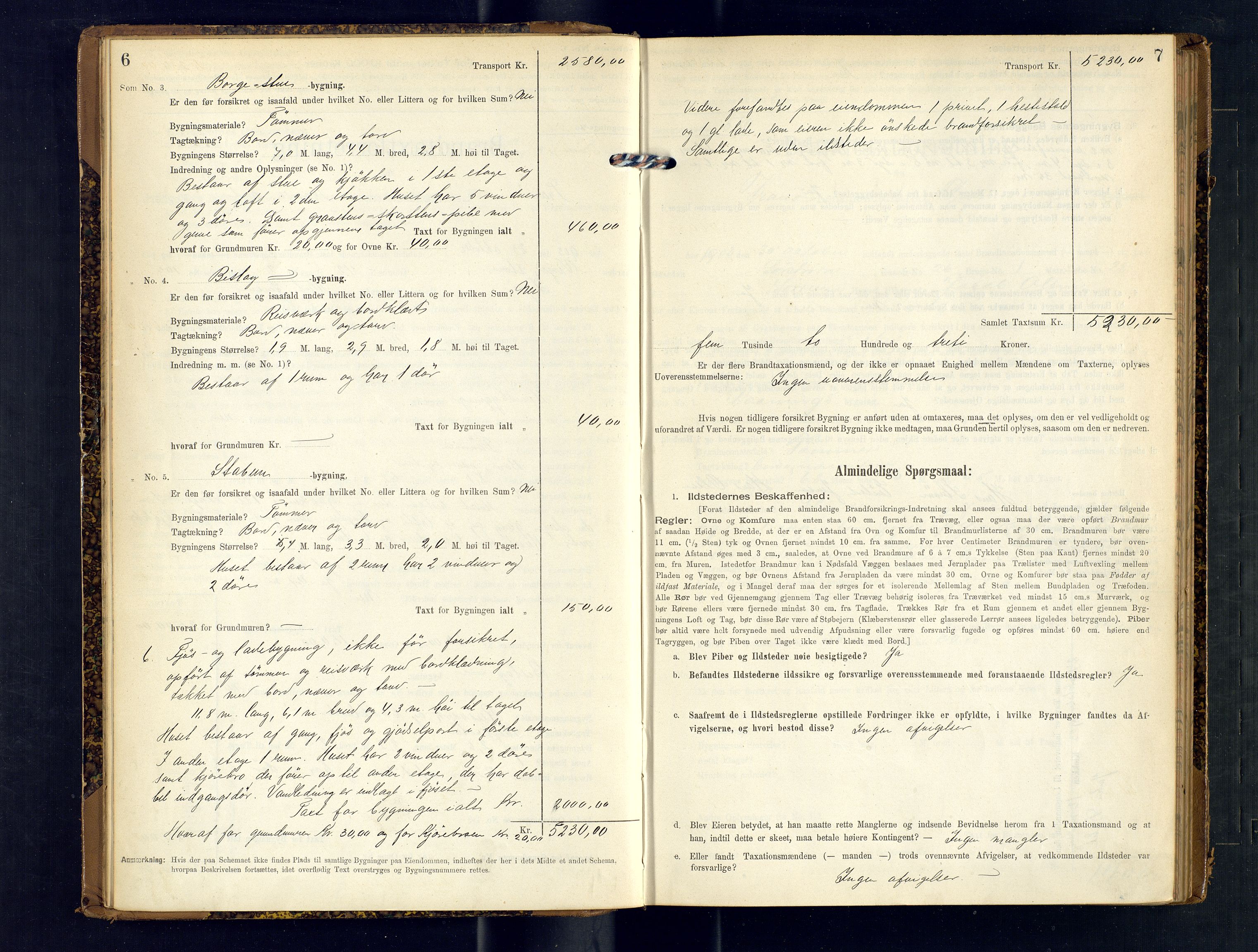 Tranøy lensmannskontor (Sørreisa lensmannskontor), AV/SATØ-SATØ-46/1/F/Fq/Fqc/L0252: Branntakstprotokoller, 1903-1906, p. 6-7