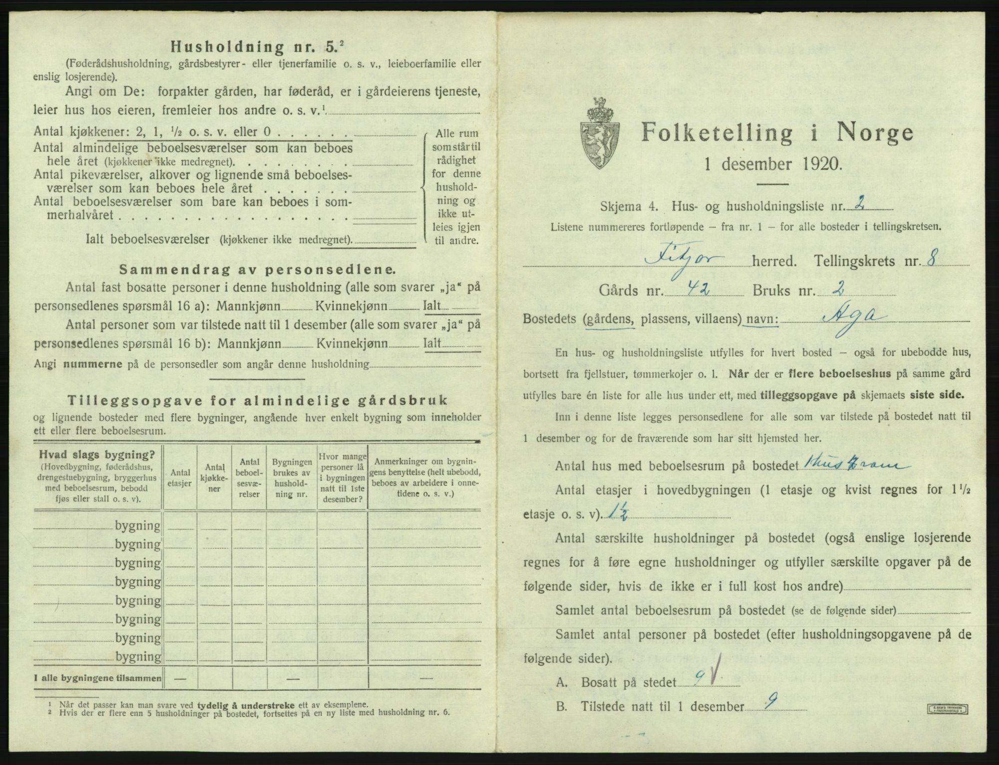 SAB, 1920 census for Fitjar, 1920, p. 461