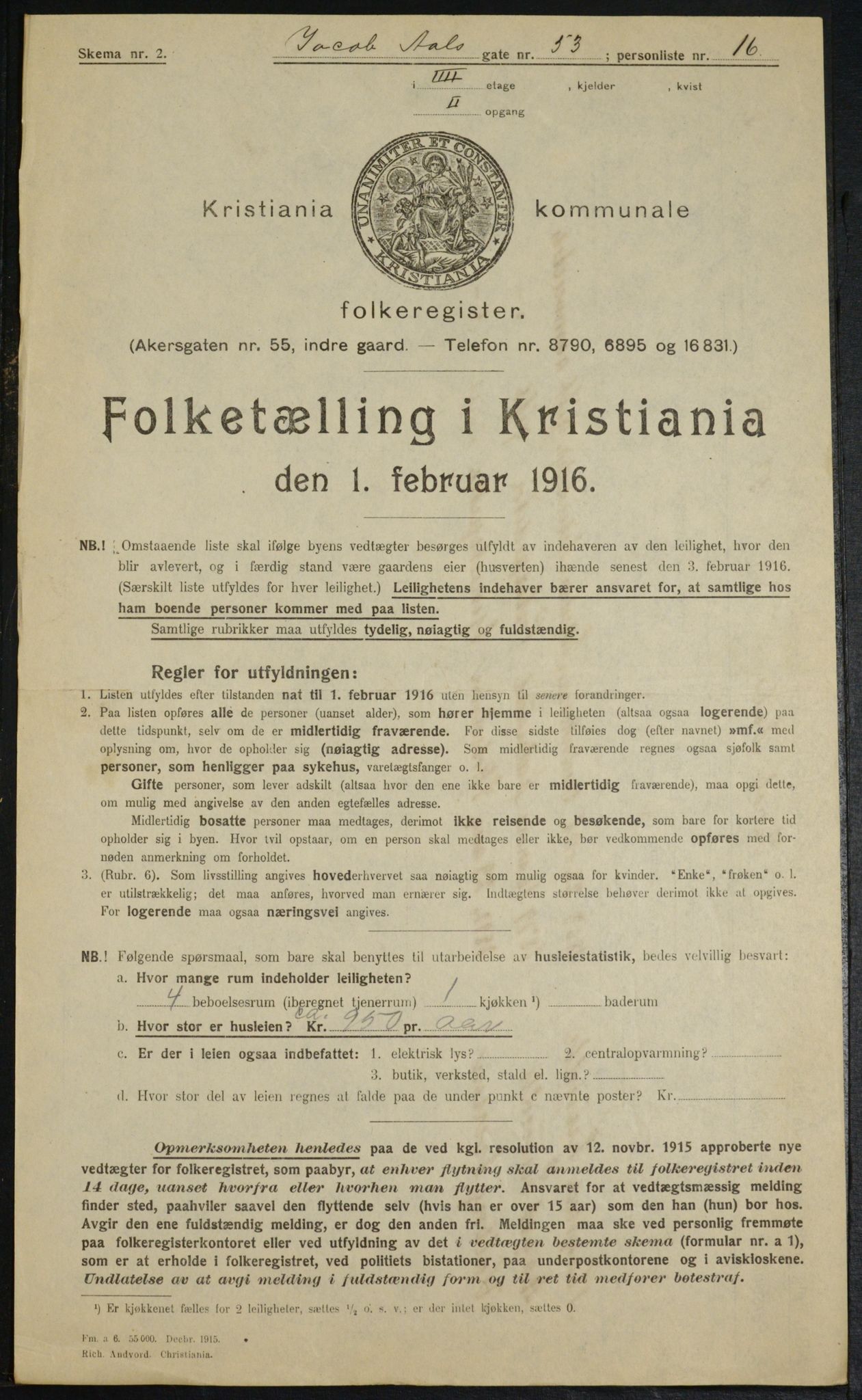 OBA, Municipal Census 1916 for Kristiania, 1916, p. 46523