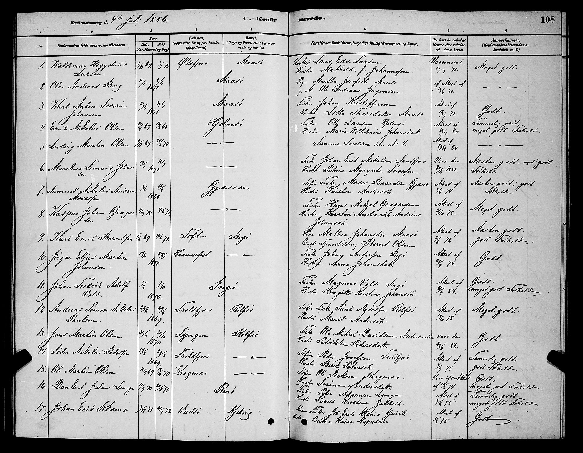 Måsøy sokneprestkontor, SATØ/S-1348/H/Hb/L0002klokker: Parish register (copy) no. 2, 1876-1888, p. 108
