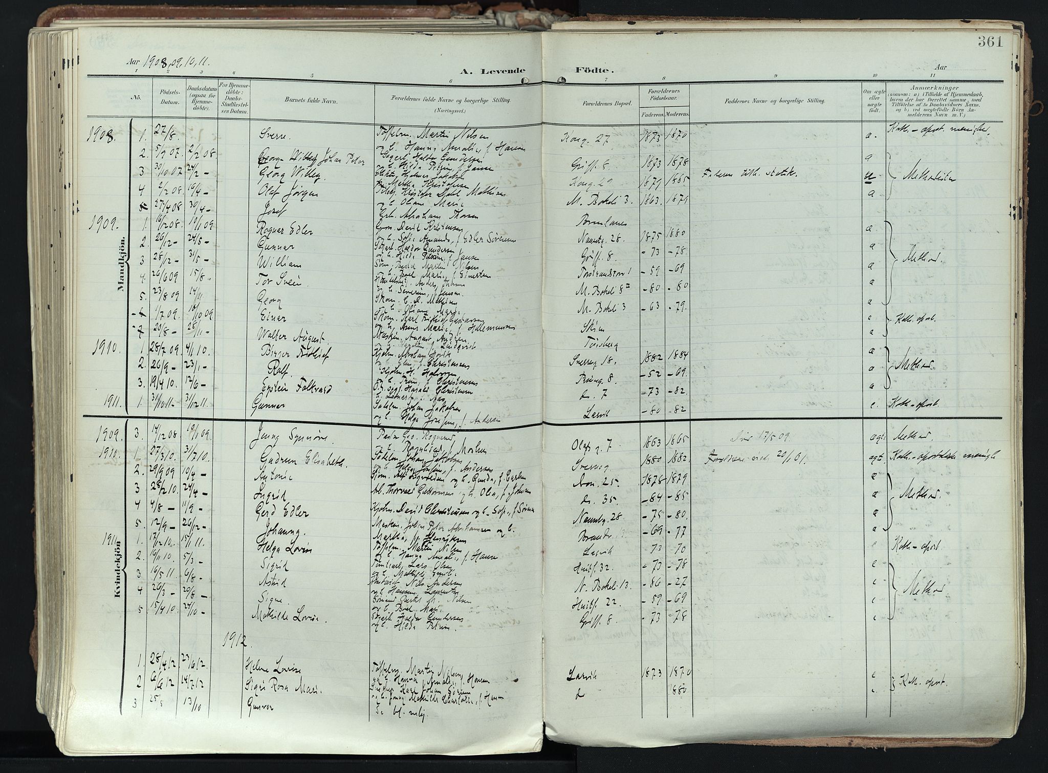 Larvik kirkebøker, SAKO/A-352/F/Fa/L0012: Parish register (official) no. I 12, 1905-1933, p. 361