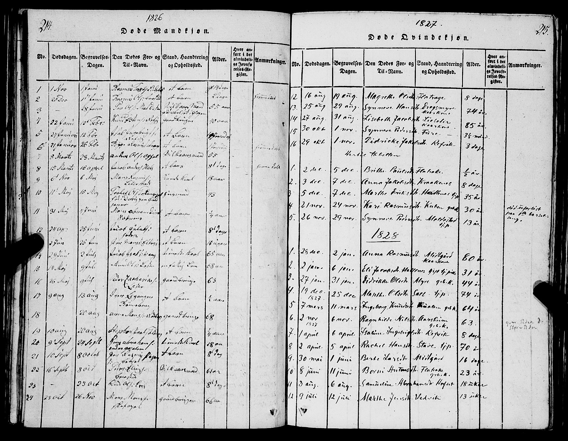 Selje sokneprestembete, AV/SAB-A-99938/H/Ha/Hab/Haba: Parish register (copy) no. A 1, 1816-1828, p. 214-215