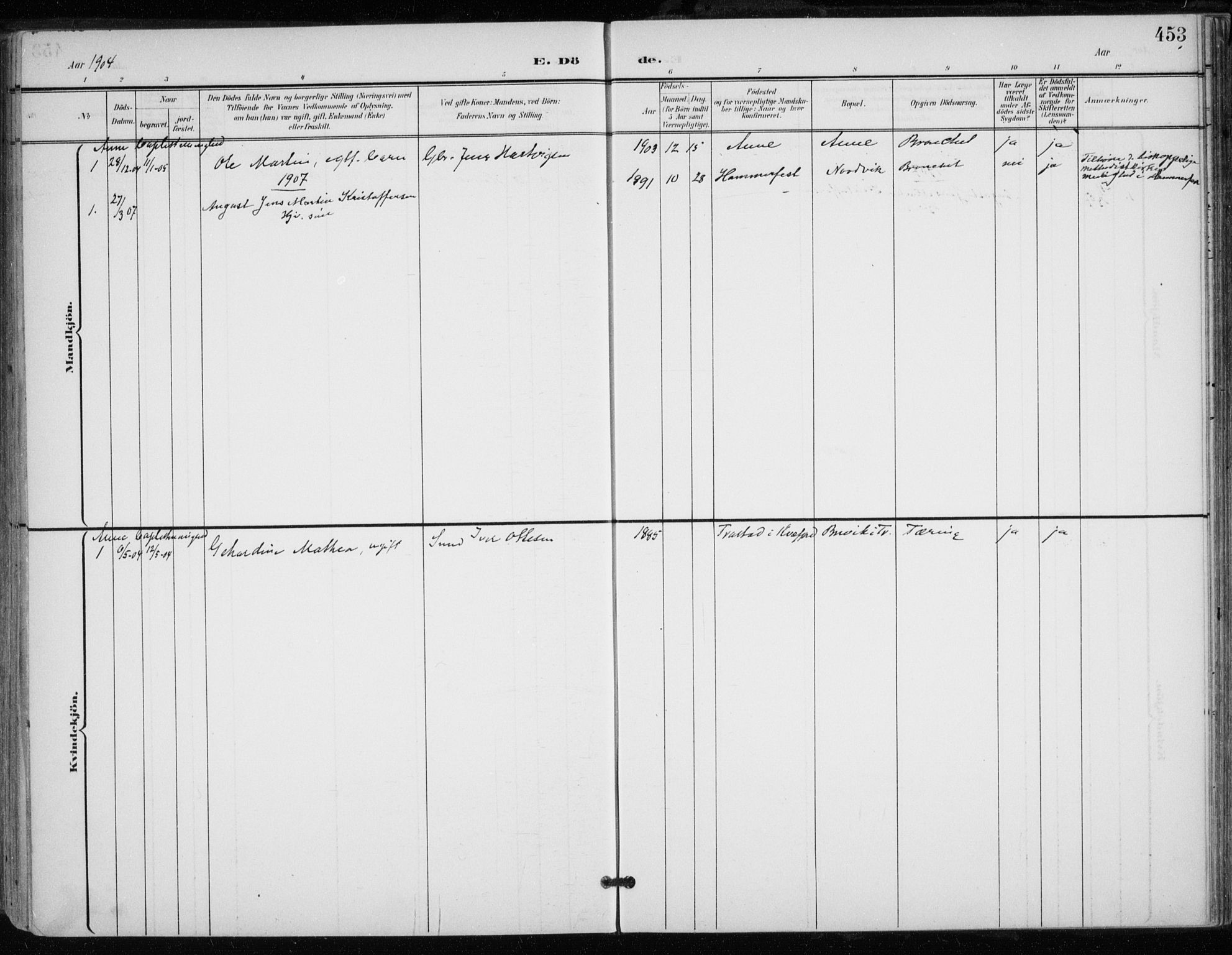 Trondenes sokneprestkontor, SATØ/S-1319/H/Ha/L0017kirke: Parish register (official) no. 17, 1899-1908, p. 453