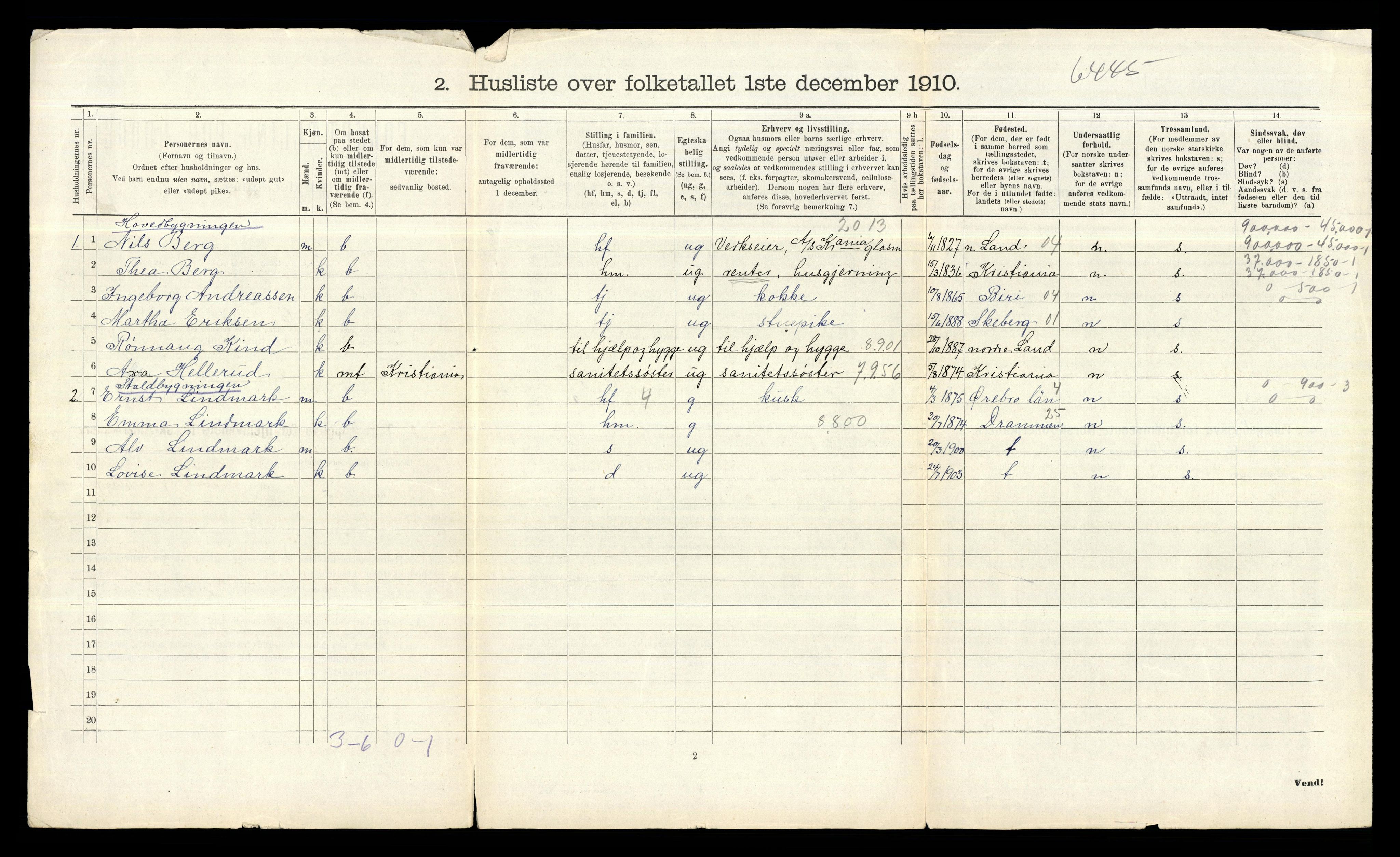 RA, 1910 census for Bærum, 1910, p. 1632