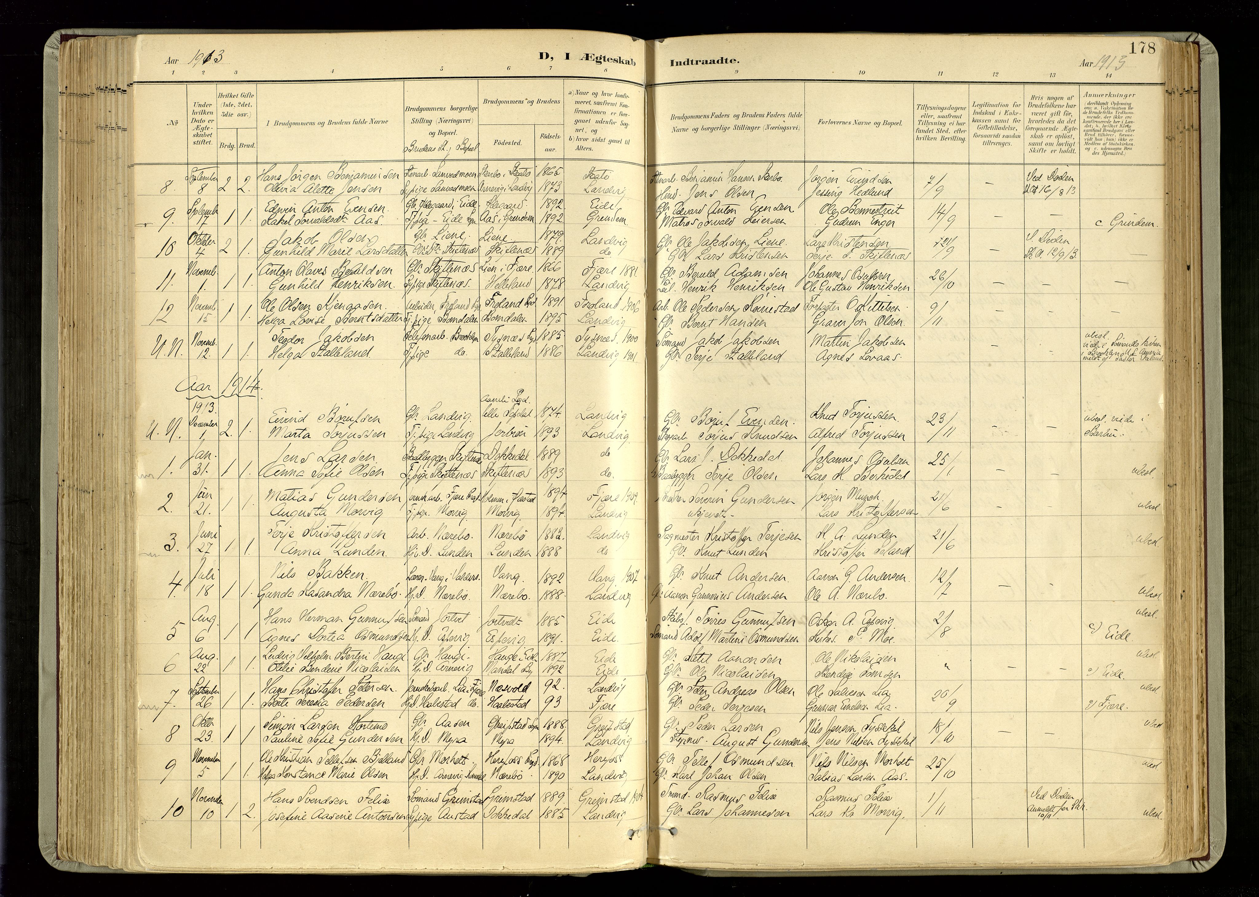 Hommedal sokneprestkontor, AV/SAK-1111-0023/F/Fa/Fab/L0007: Parish register (official) no. A 7, 1898-1924, p. 178