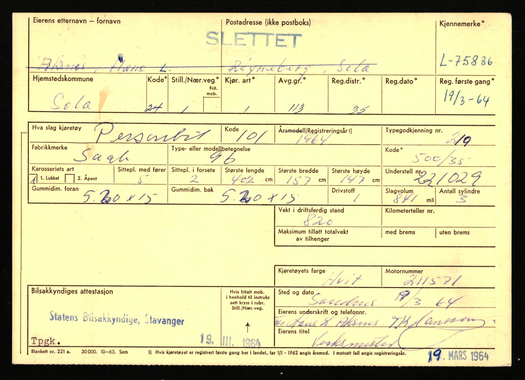 Stavanger trafikkstasjon, AV/SAST-A-101942/0/F/L0068: L-75000 - L-76799, 1930-1971, p. 1045