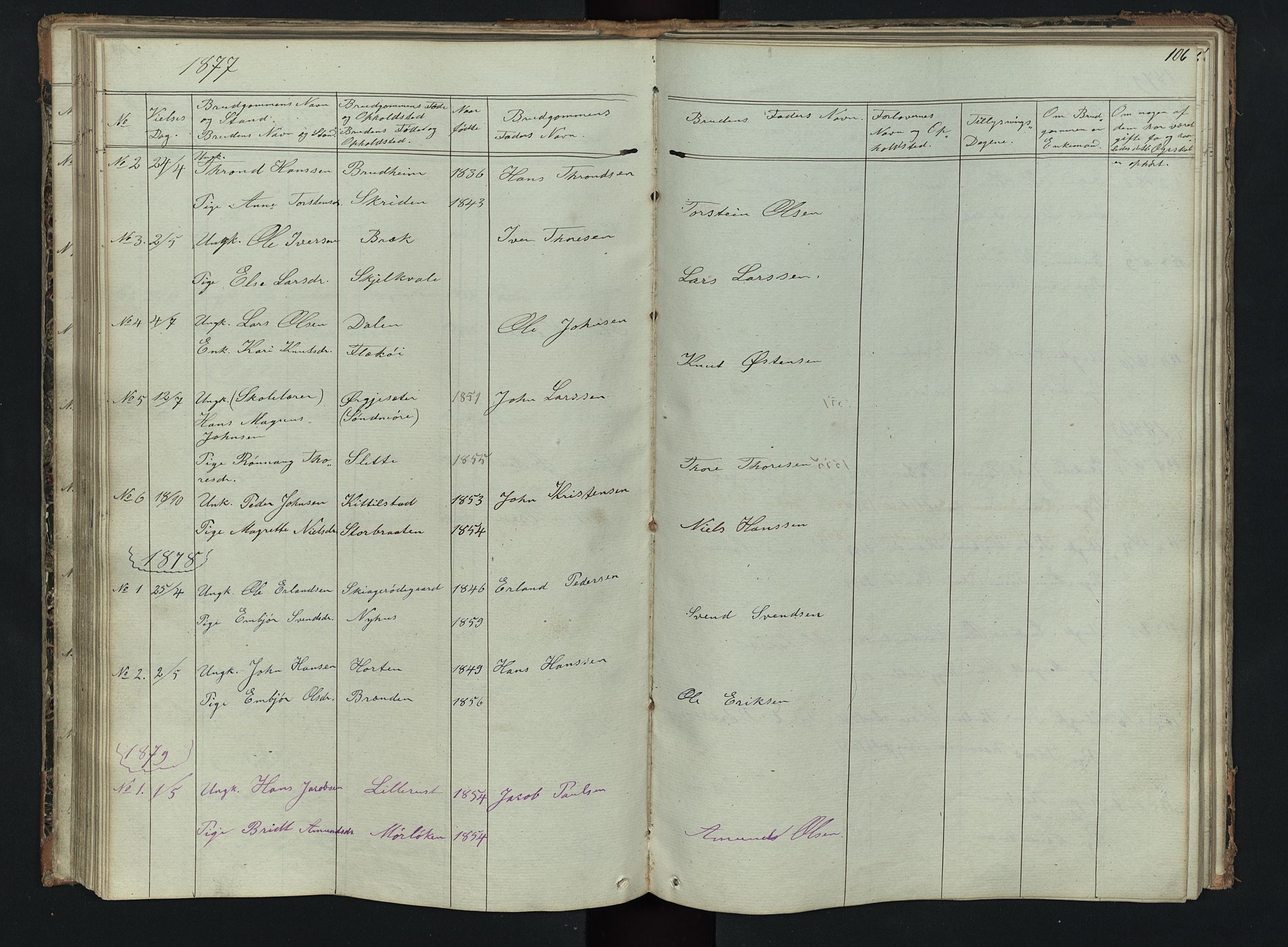 Skjåk prestekontor, SAH/PREST-072/H/Ha/Hab/L0002: Parish register (copy) no. 2, 1867-1894, p. 106