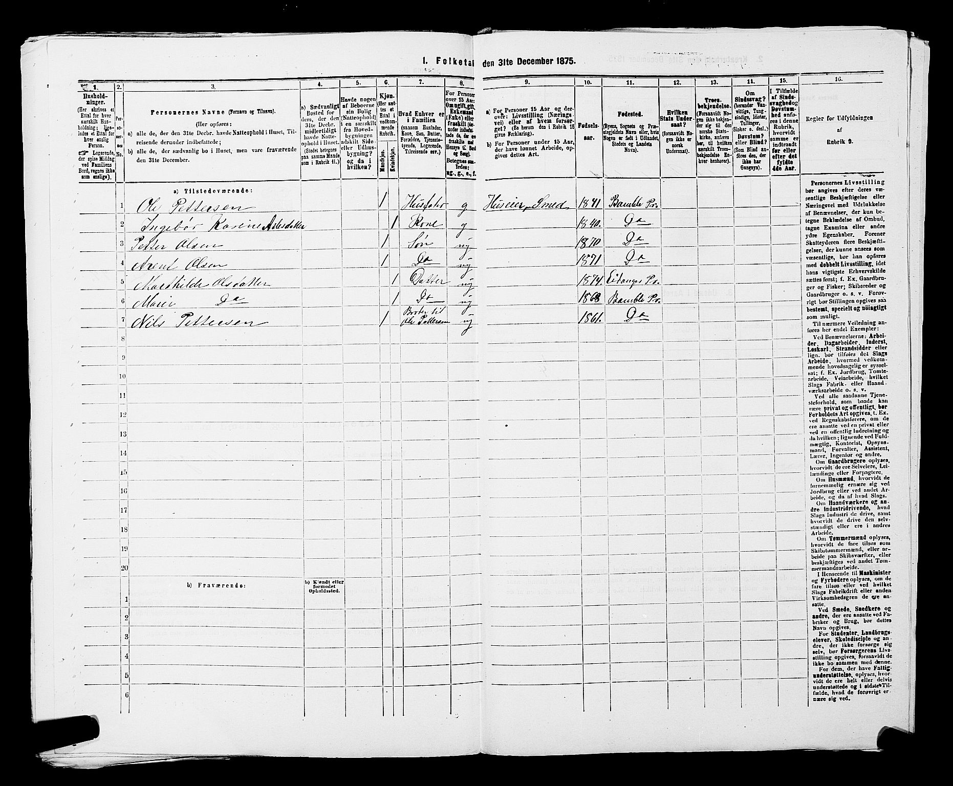SAKO, 1875 census for 0813P Eidanger, 1875, p. 1114