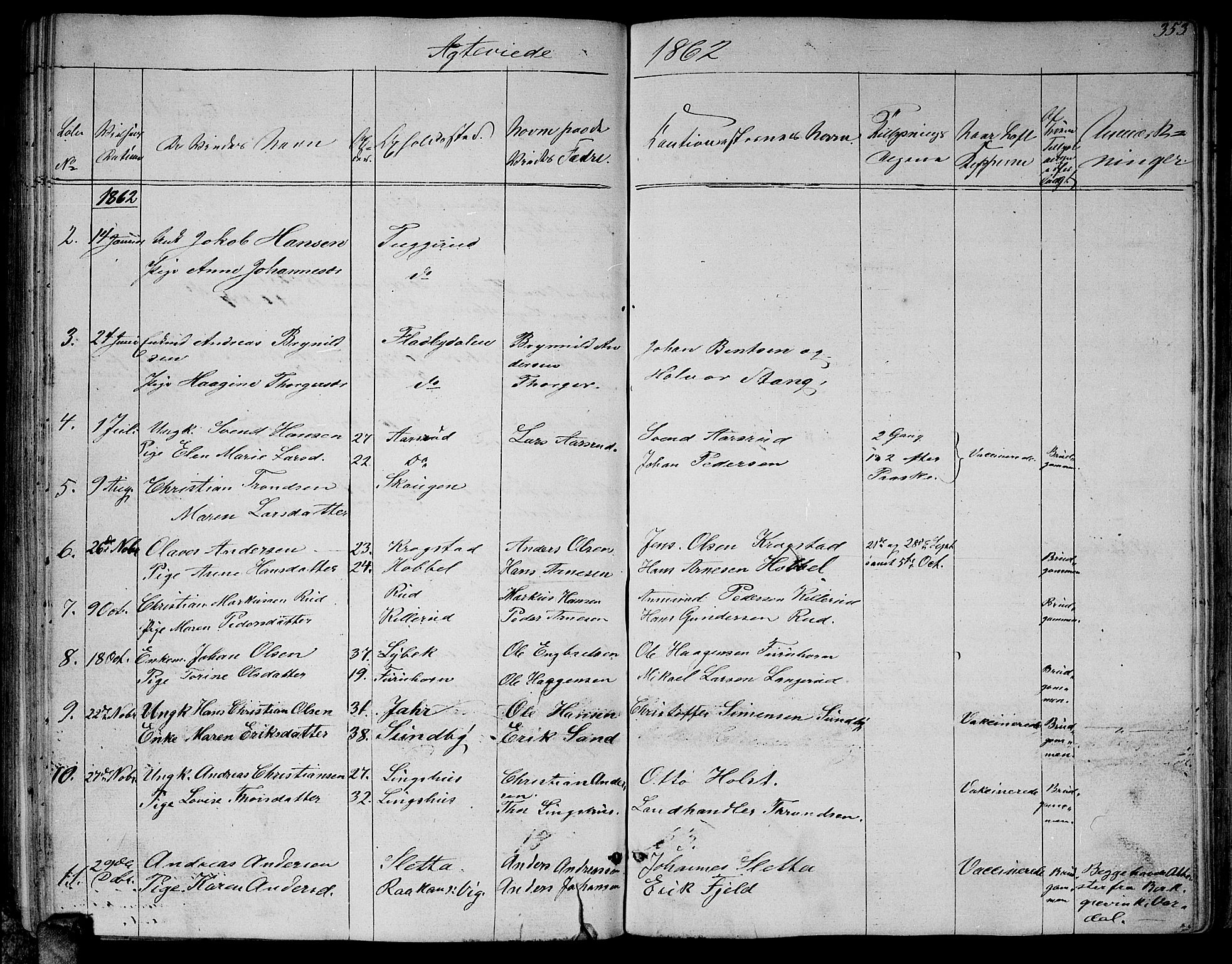 Enebakk prestekontor Kirkebøker, SAO/A-10171c/G/Ga/L0004: Parish register (copy) no. I 4, 1850-1866, p. 353