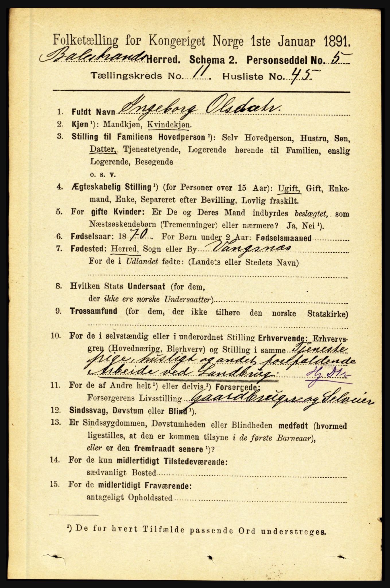 RA, 1891 census for 1418 Balestrand, 1891, p. 2736