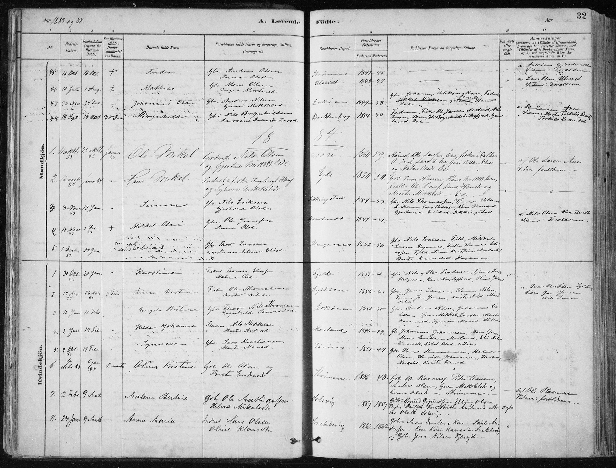 Fjell sokneprestembete, SAB/A-75301/H/Haa: Parish register (official) no. A  8, 1878-1898, p. 32