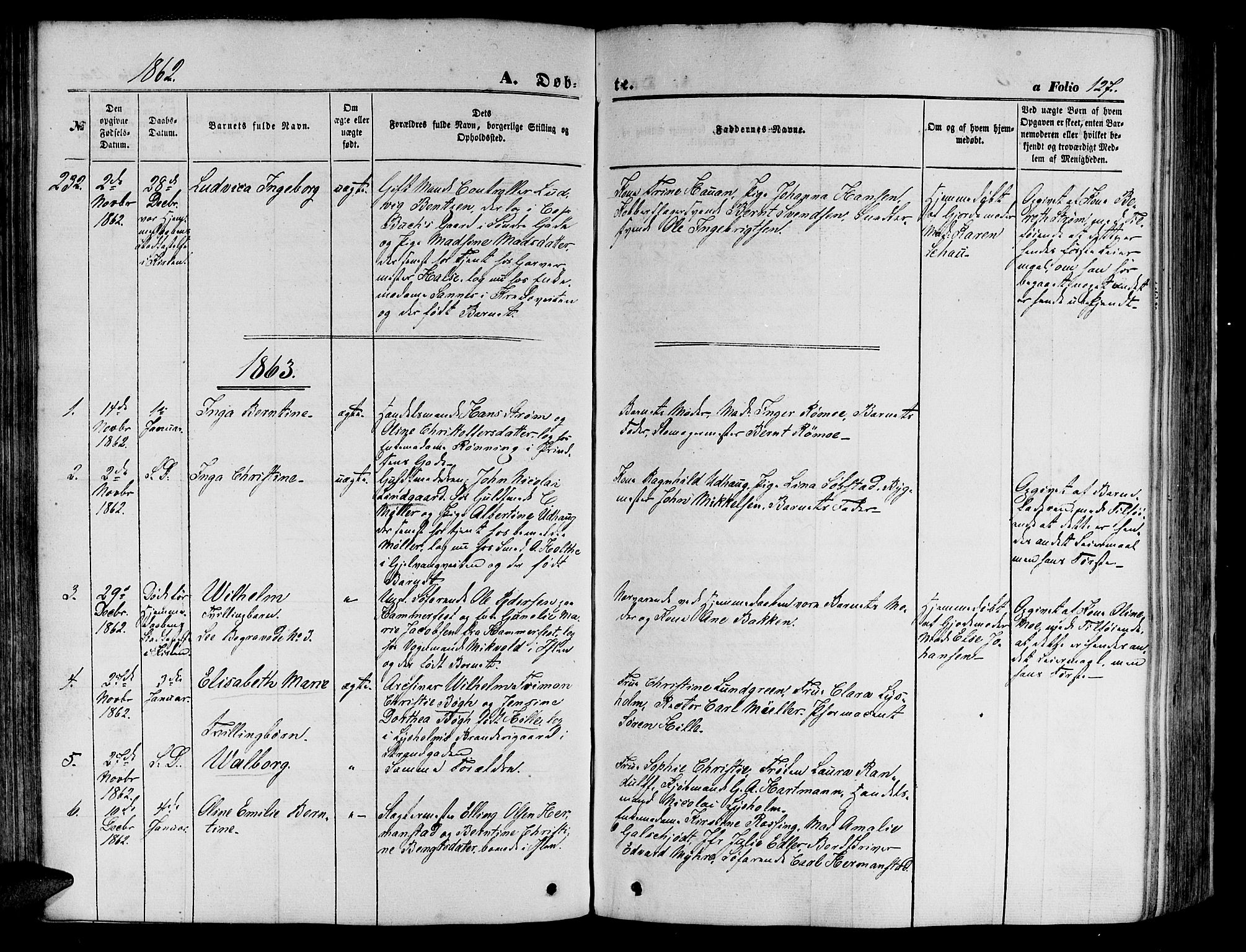 Ministerialprotokoller, klokkerbøker og fødselsregistre - Sør-Trøndelag, SAT/A-1456/602/L0139: Parish register (copy) no. 602C07, 1859-1864, p. 127