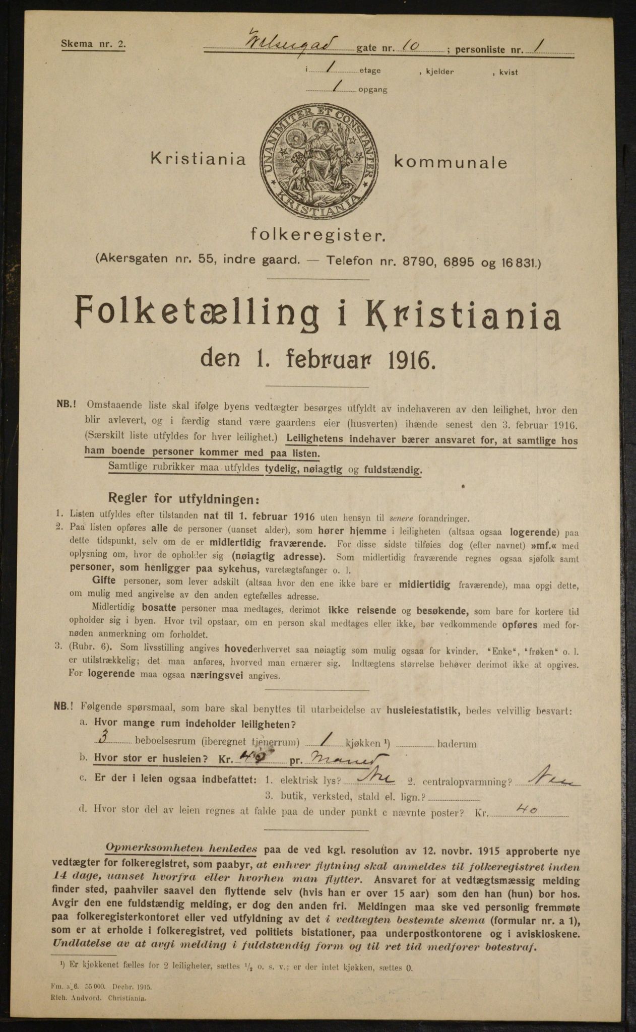 OBA, Municipal Census 1916 for Kristiania, 1916, p. 132167