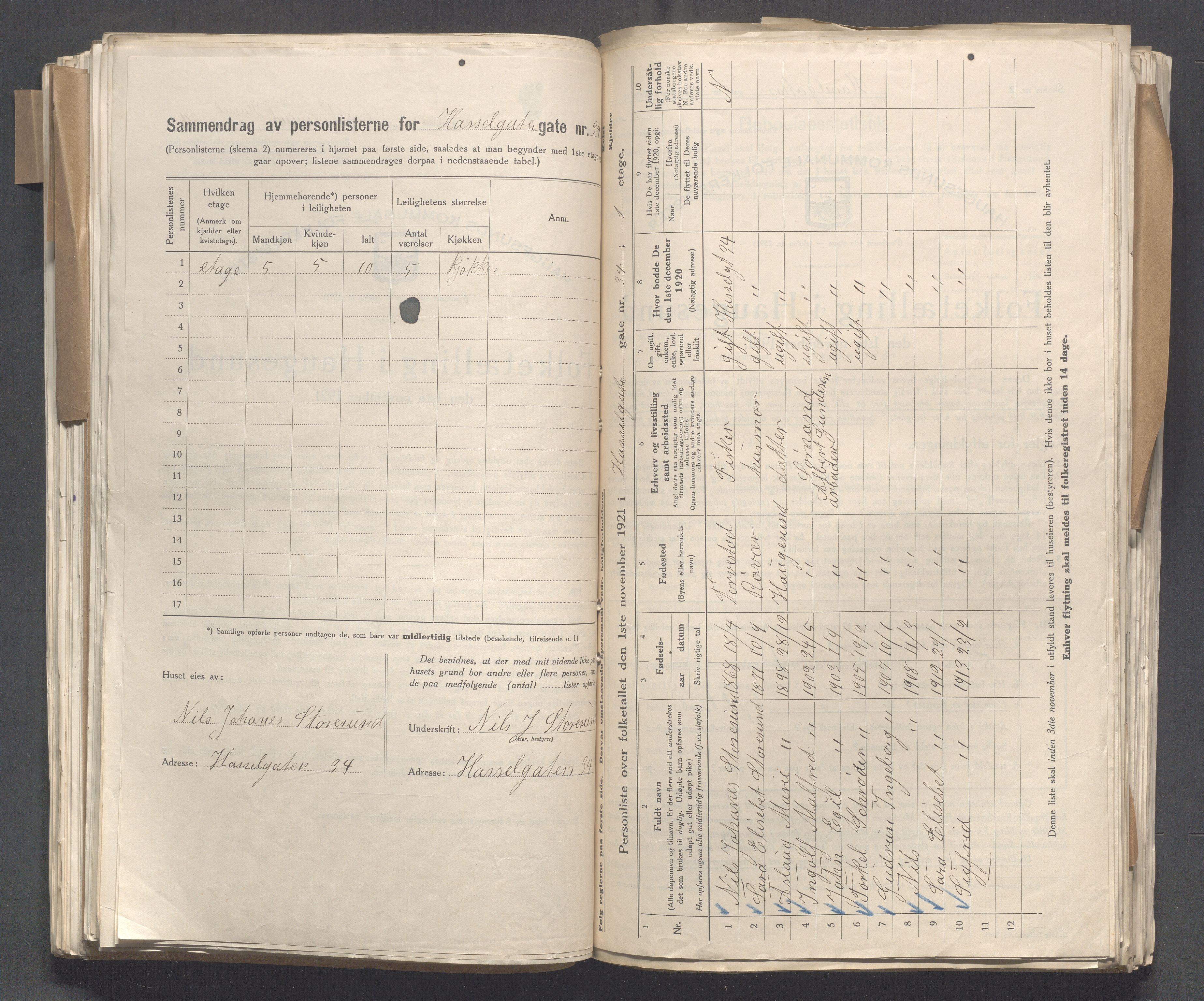 IKAR, Local census 1.11.1921 for Haugesund, 1921, p. 6052