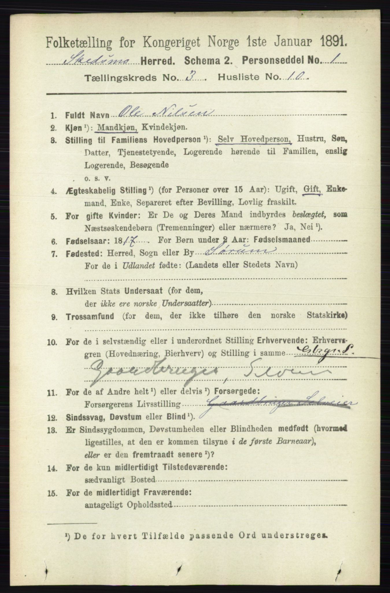 RA, 1891 census for 0231 Skedsmo, 1891, p. 1353