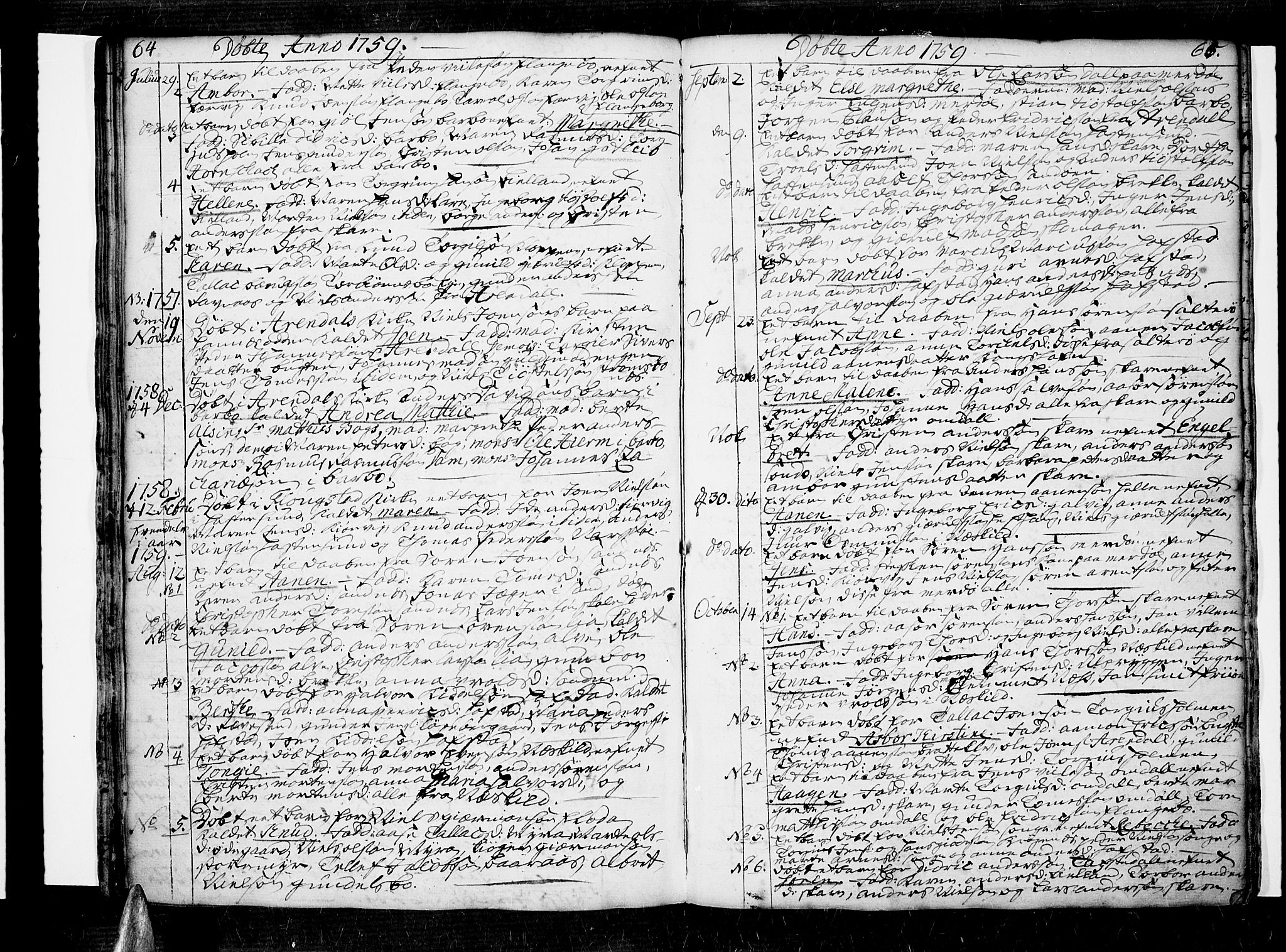 Tromøy sokneprestkontor, AV/SAK-1111-0041/F/Fa/L0001: Parish register (official) no. A 1, 1747-1793, p. 64-65