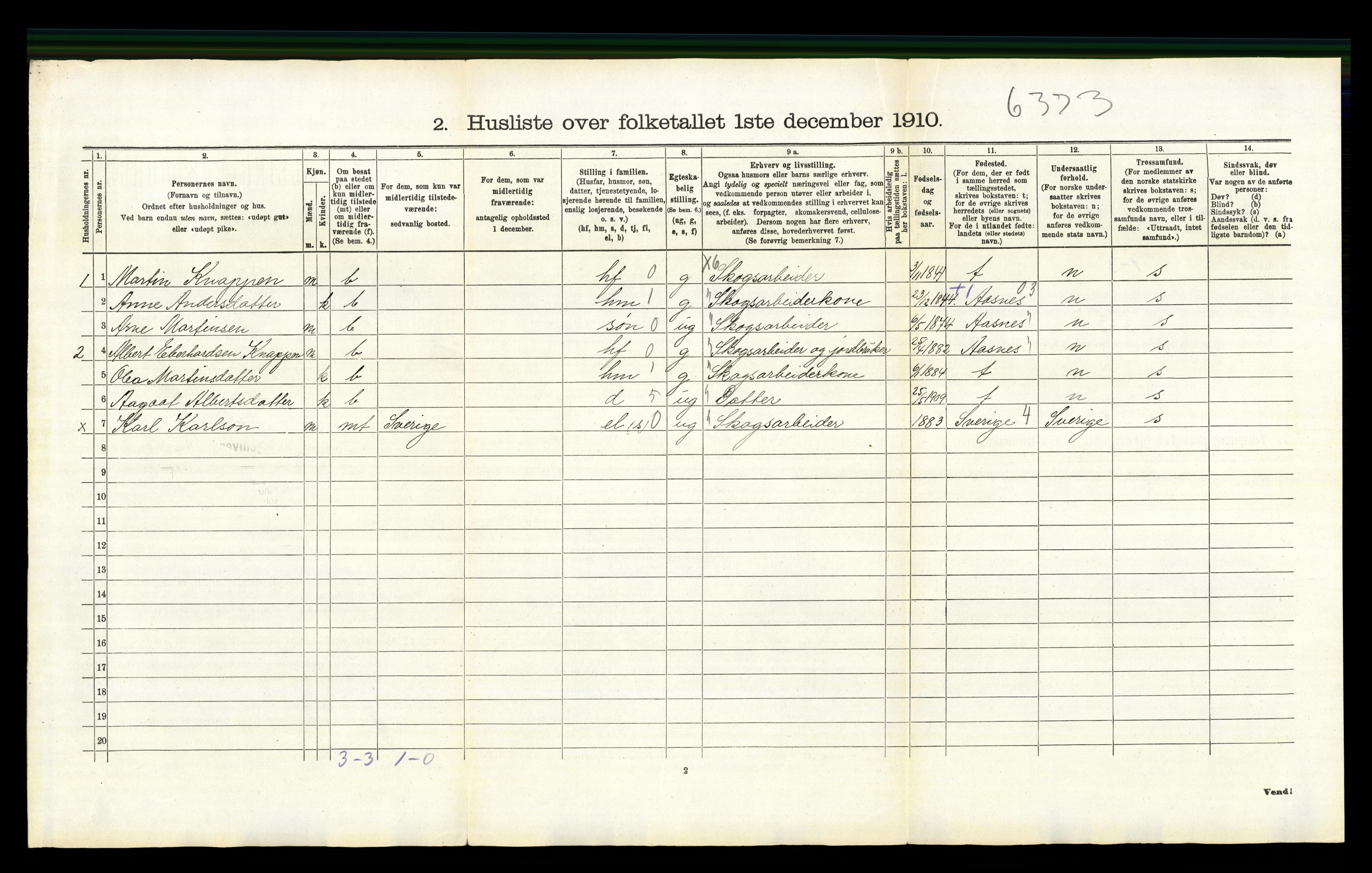 RA, 1910 census for Hof, 1910, p. 1141