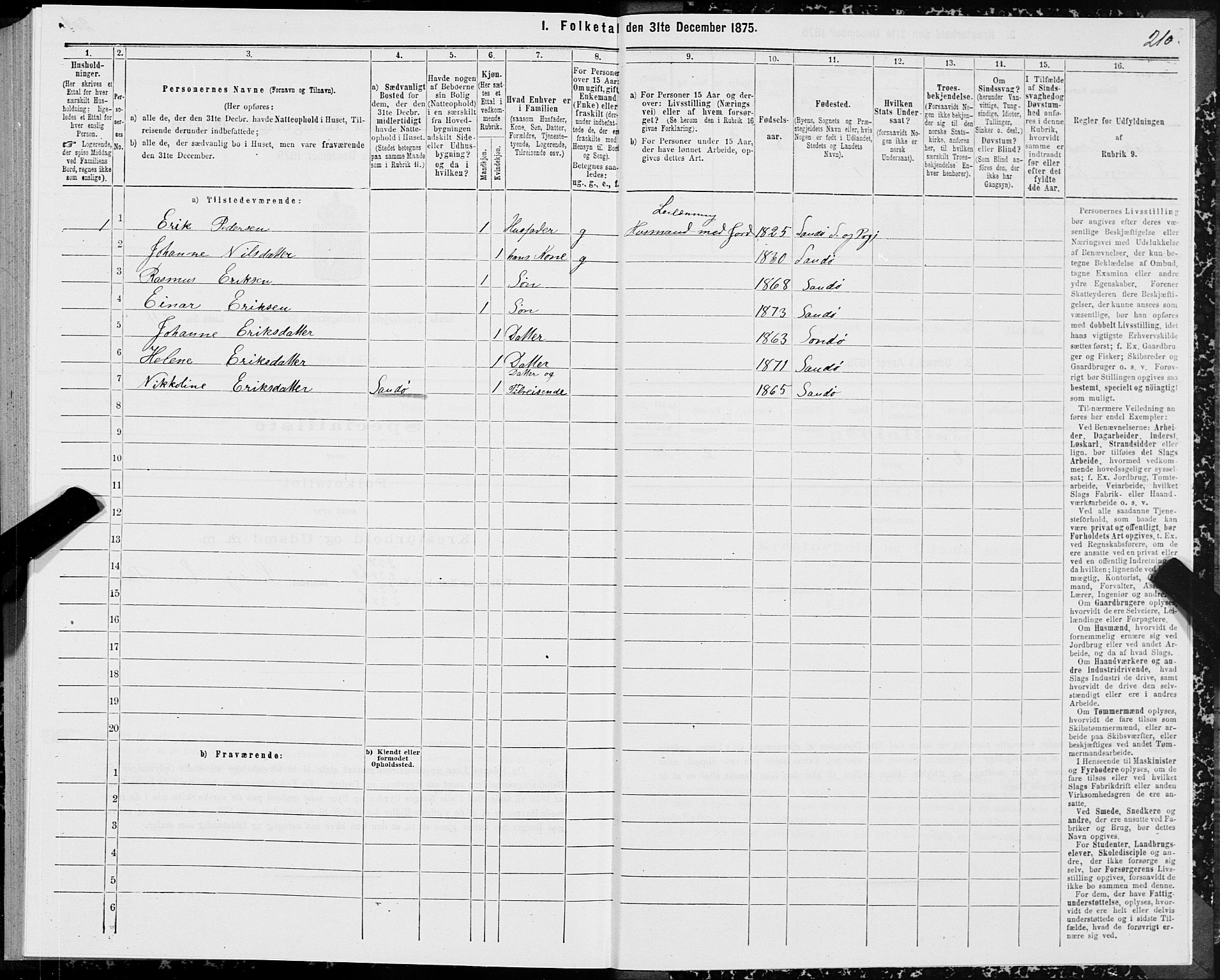 SAT, 1875 census for 1514P Sande, 1875, p. 1210
