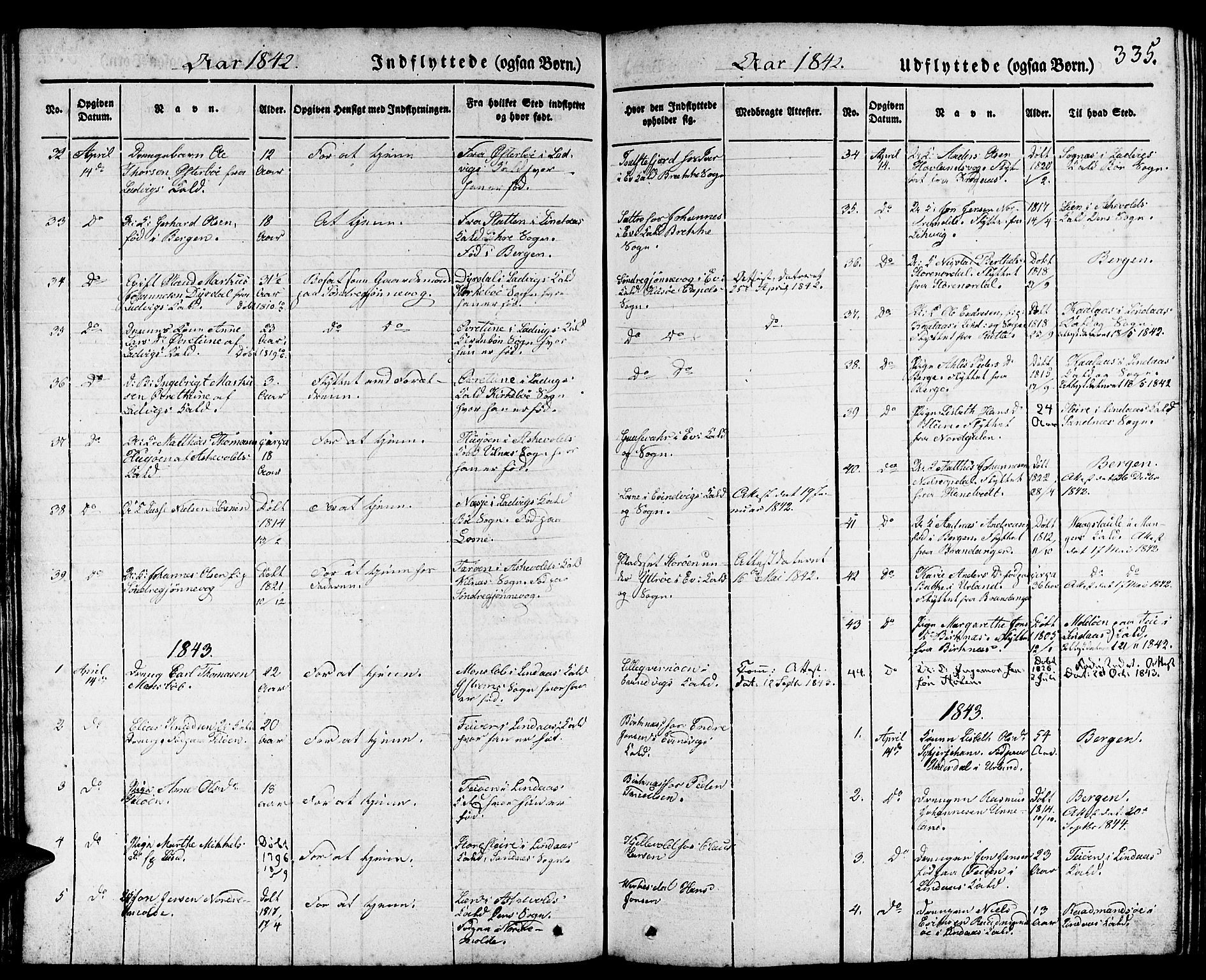 Gulen sokneprestembete, AV/SAB-A-80201/H/Haa/Haaa/L0020: Parish register (official) no. A 20, 1837-1847, p. 335