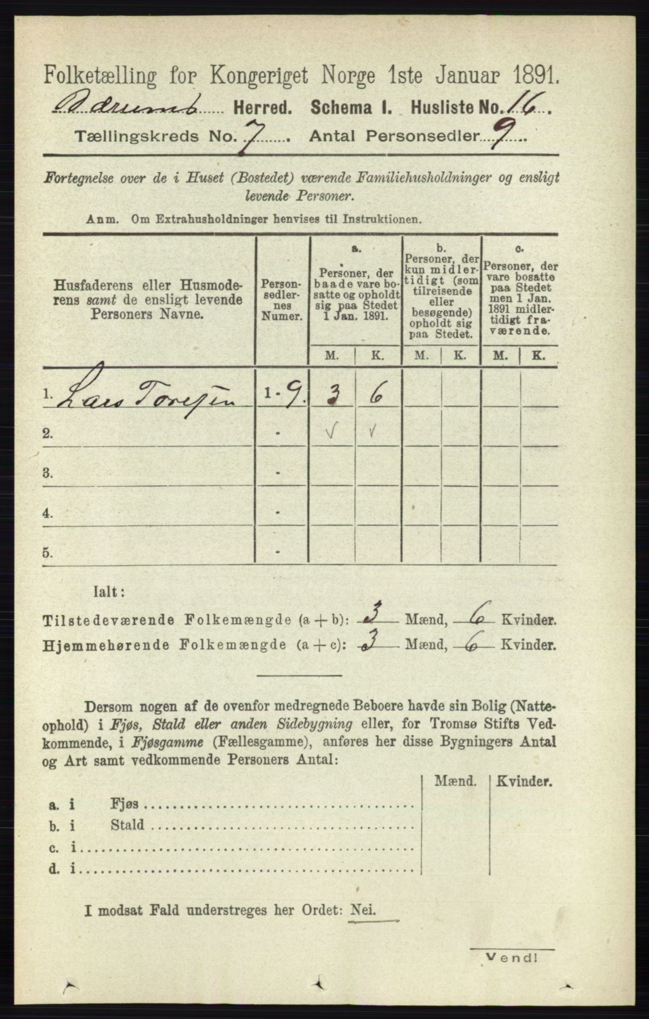 RA, 1891 census for 0219 Bærum, 1891, p. 4053