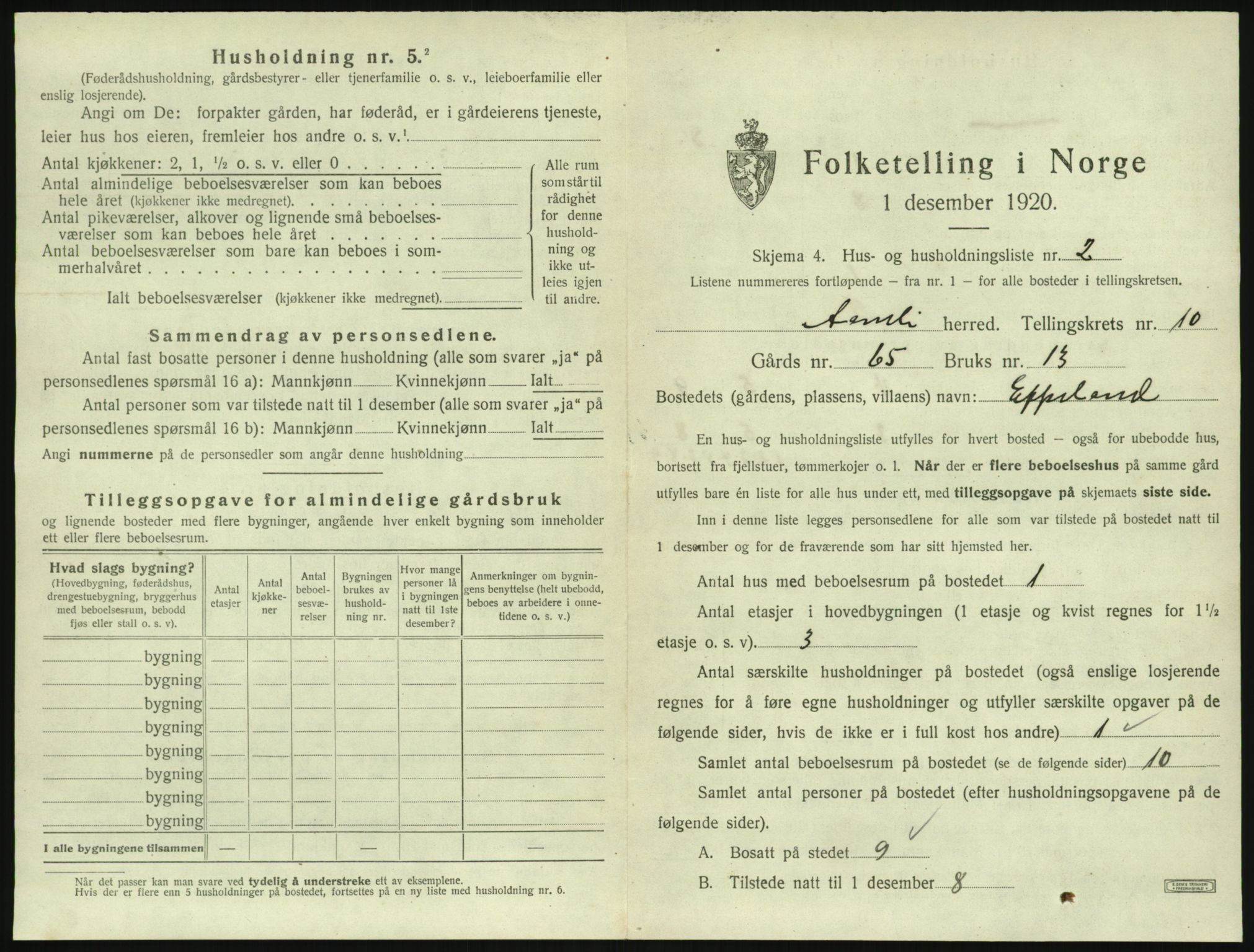 SAK, 1920 census for Åmli, 1920, p. 563