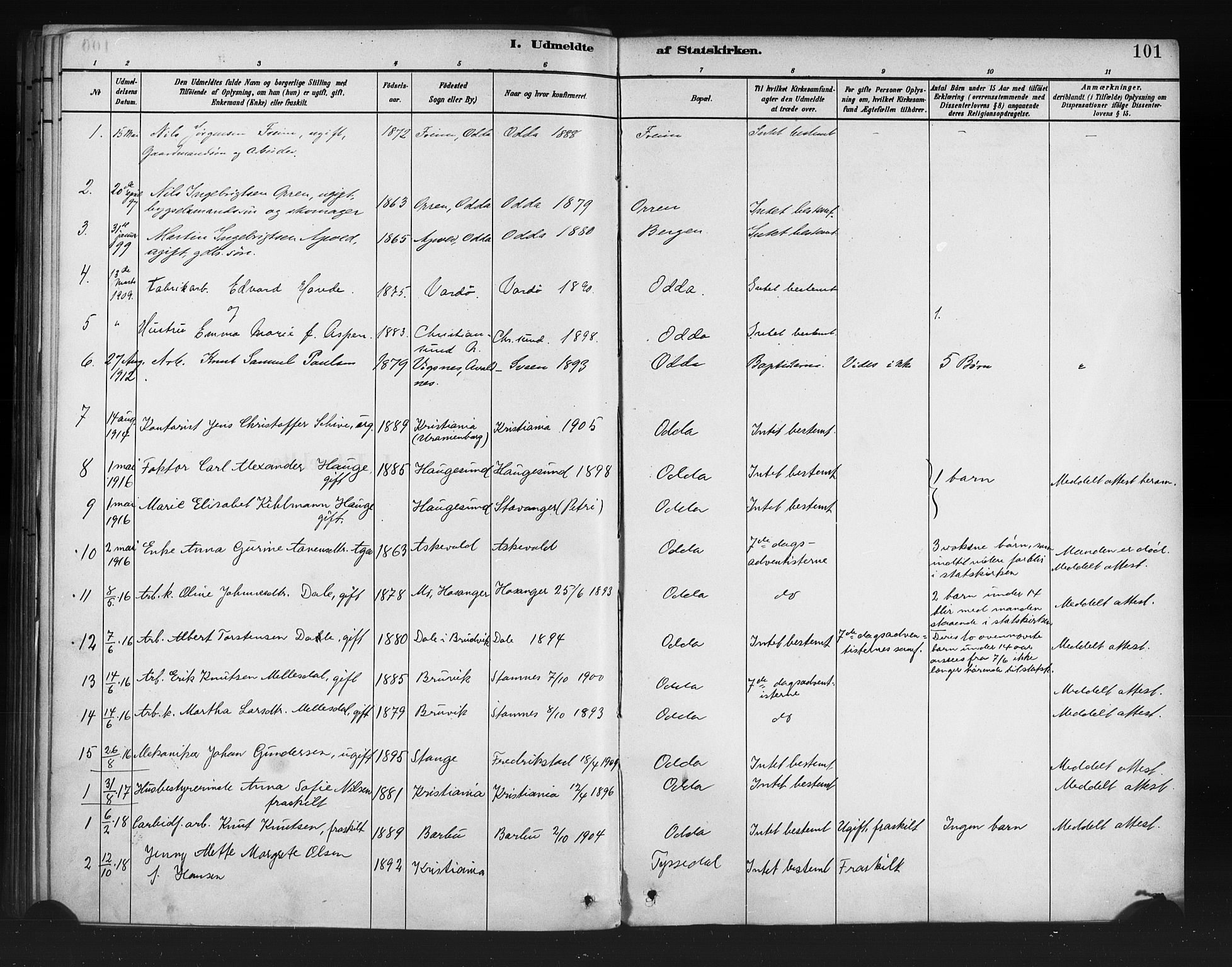 Odda Sokneprestembete, SAB/A-77201/H/Haa: Parish register (official) no. A 1, 1883-1919, p. 101