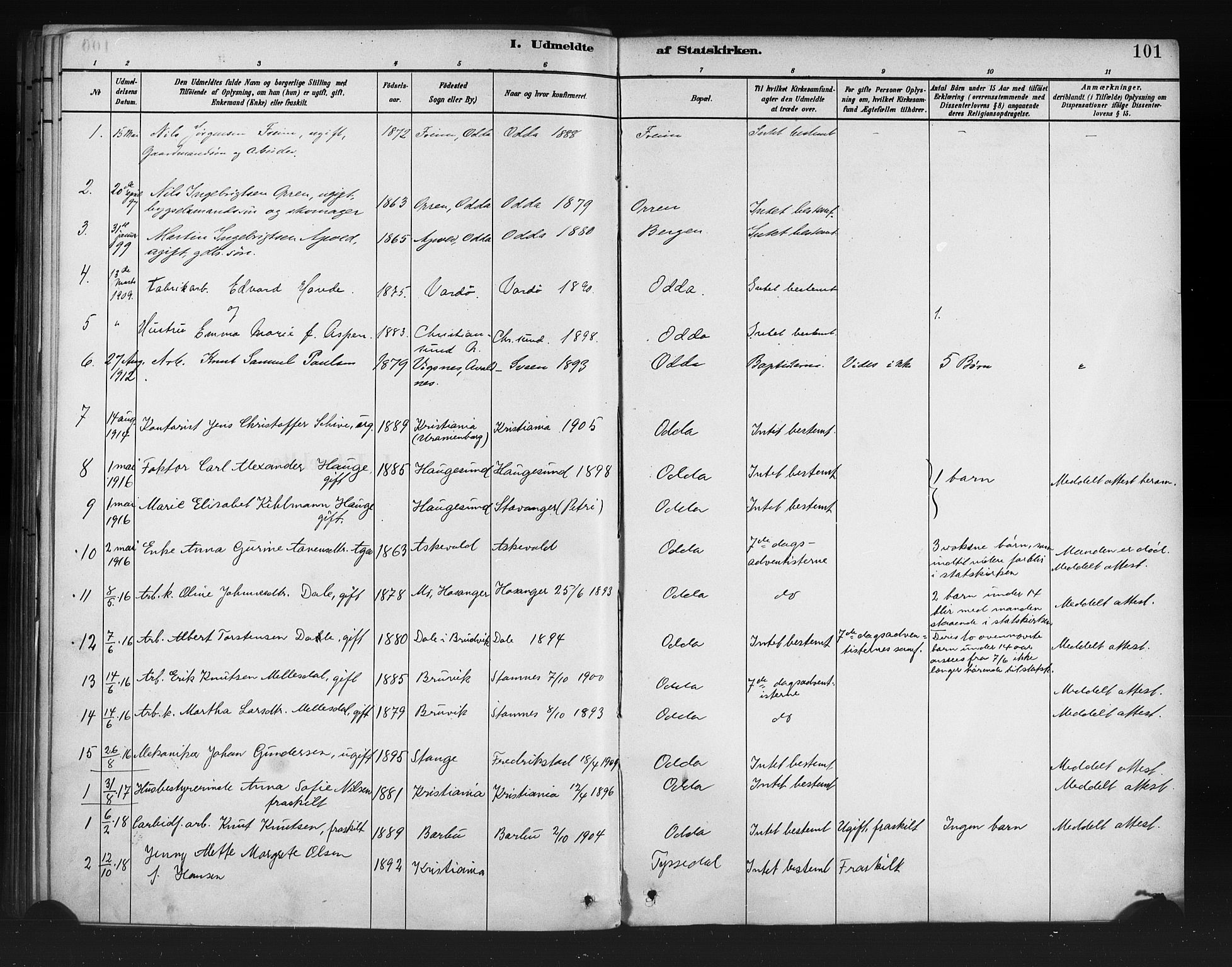 Odda Sokneprestembete, AV/SAB-A-77201/H/Haa: Parish register (official) no. A 1, 1883-1919, p. 101