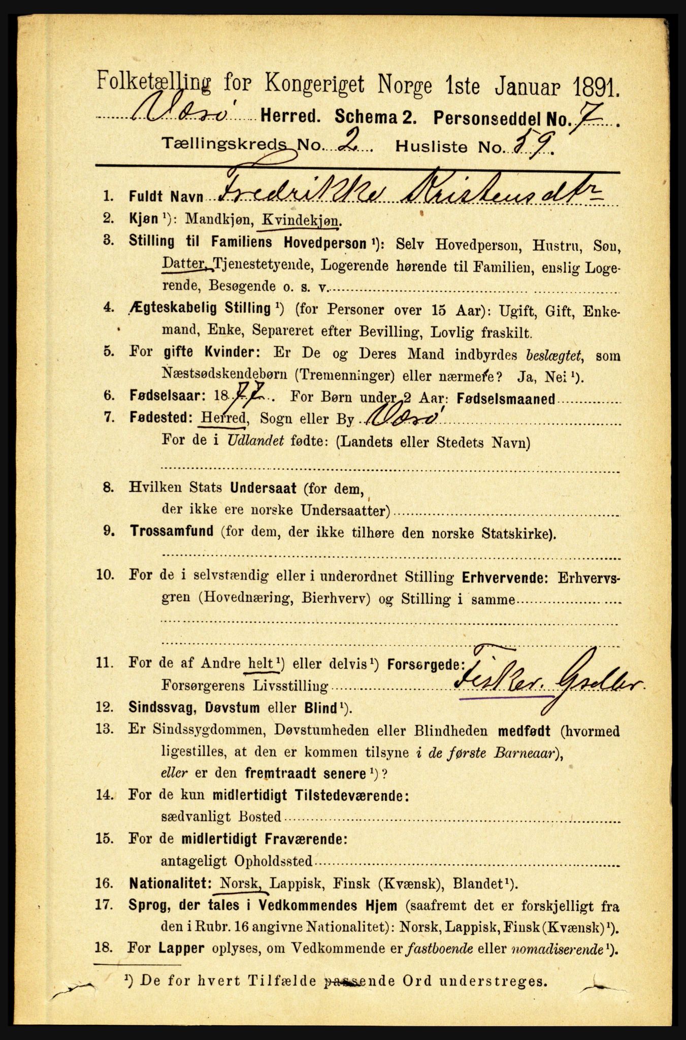 RA, 1891 census for 1857 Værøy, 1891, p. 691