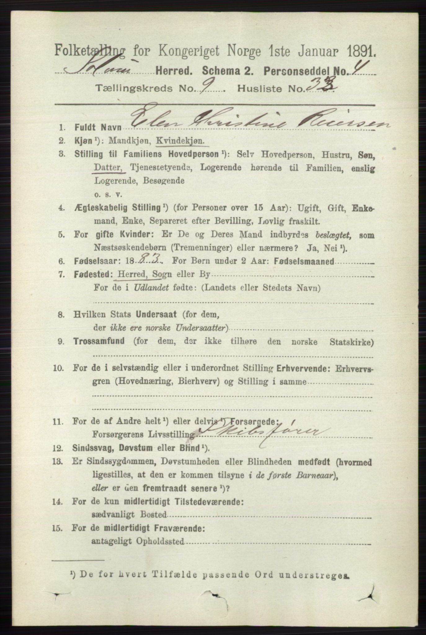 RA, 1891 census for 0818 Solum, 1891, p. 2191