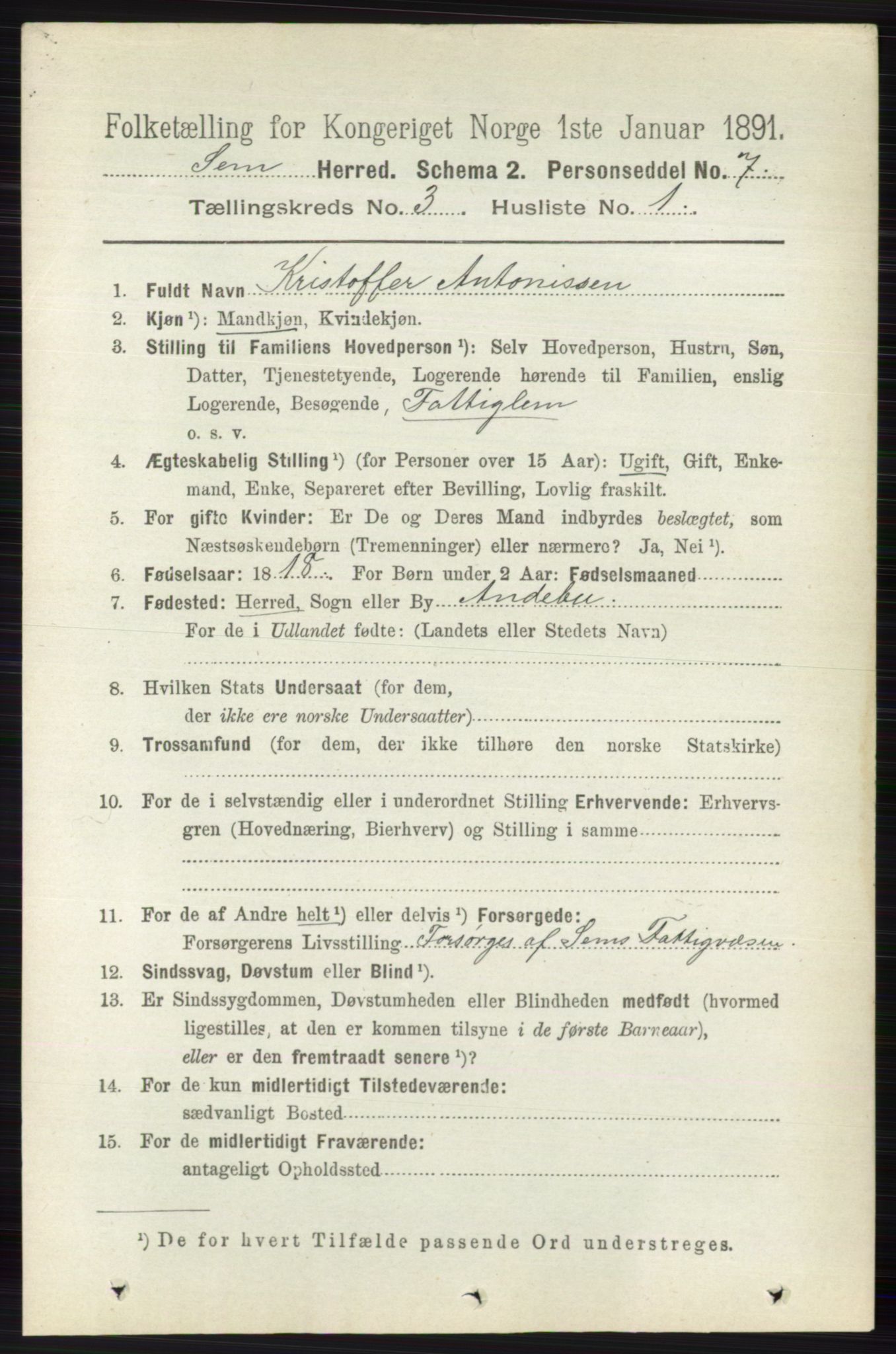 RA, 1891 census for 0721 Sem, 1891, p. 1015