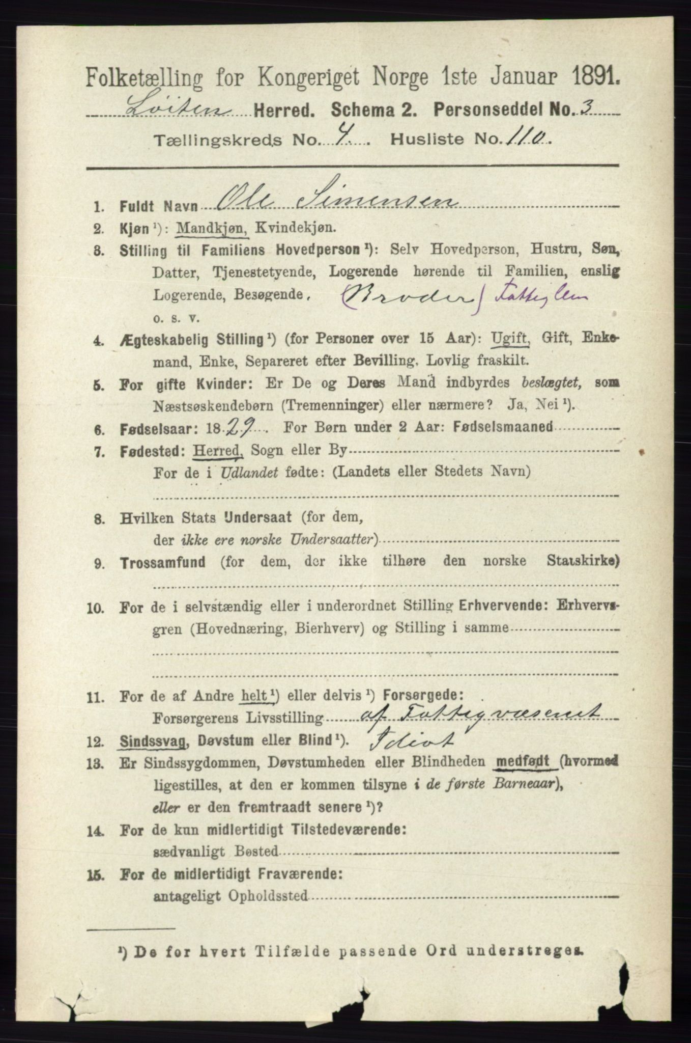 RA, 1891 census for 0415 Løten, 1891, p. 3301