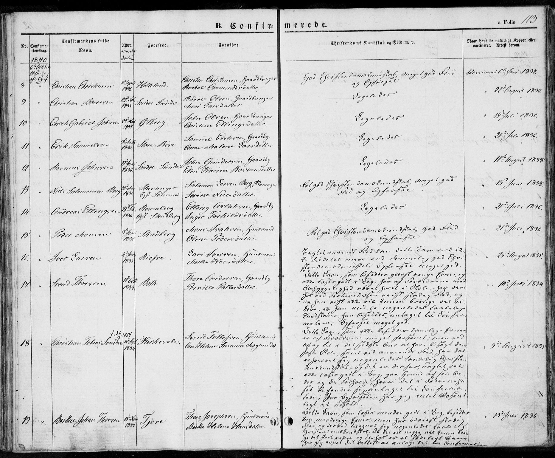 Håland sokneprestkontor, AV/SAST-A-101802/001/30BA/L0006: Parish register (official) no. A 6, 1842-1853, p. 113