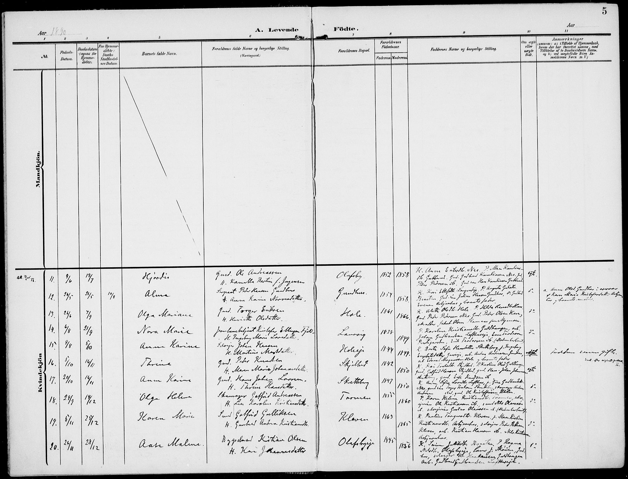 Modum kirkebøker, AV/SAKO-A-234/F/Fa/L0019: Parish register (official) no. 19, 1890-1914, p. 5