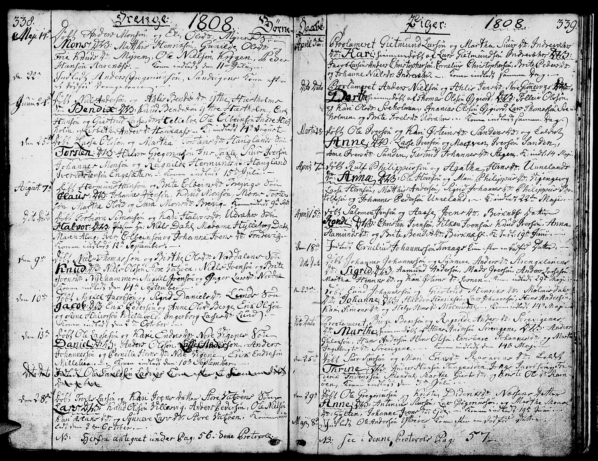 Gulen sokneprestembete, AV/SAB-A-80201/H/Haa/Haaa/L0016: Parish register (official) no. A 16, 1798-1808, p. 338-339